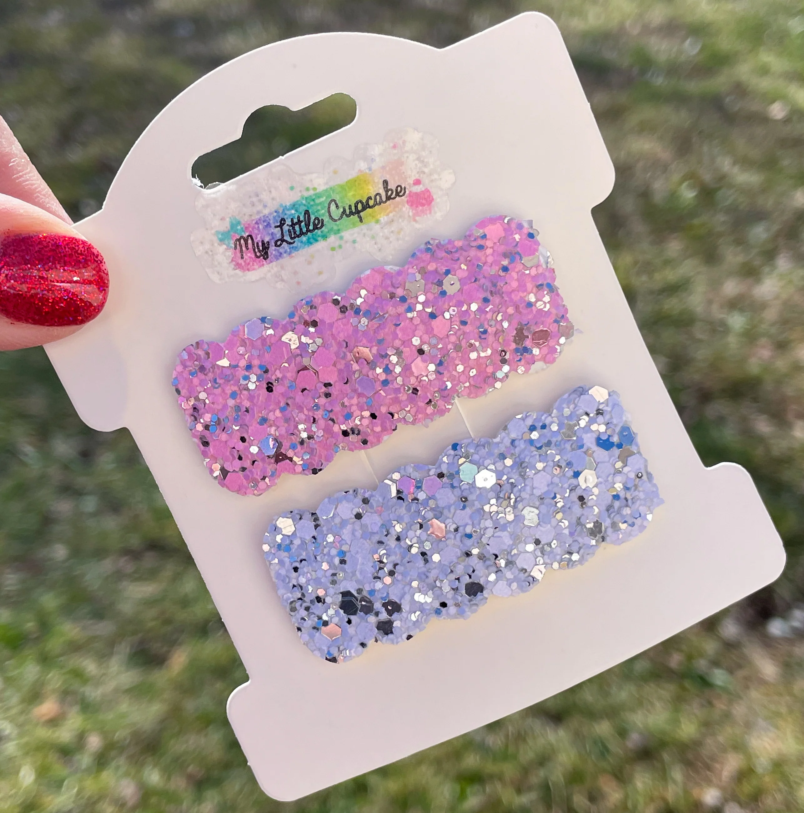 Pink & Lavender Bling Glitter Snap Clip Set