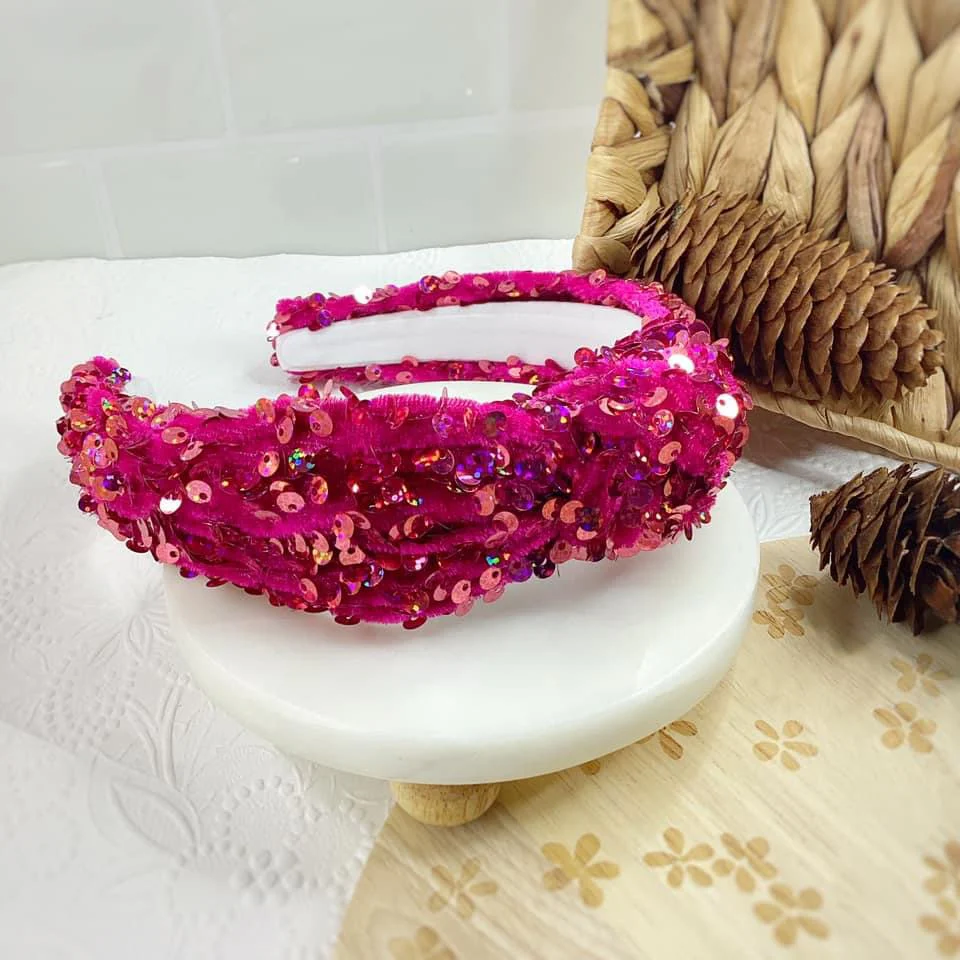 Fuchsia Velvet Sequin Knotted Headband