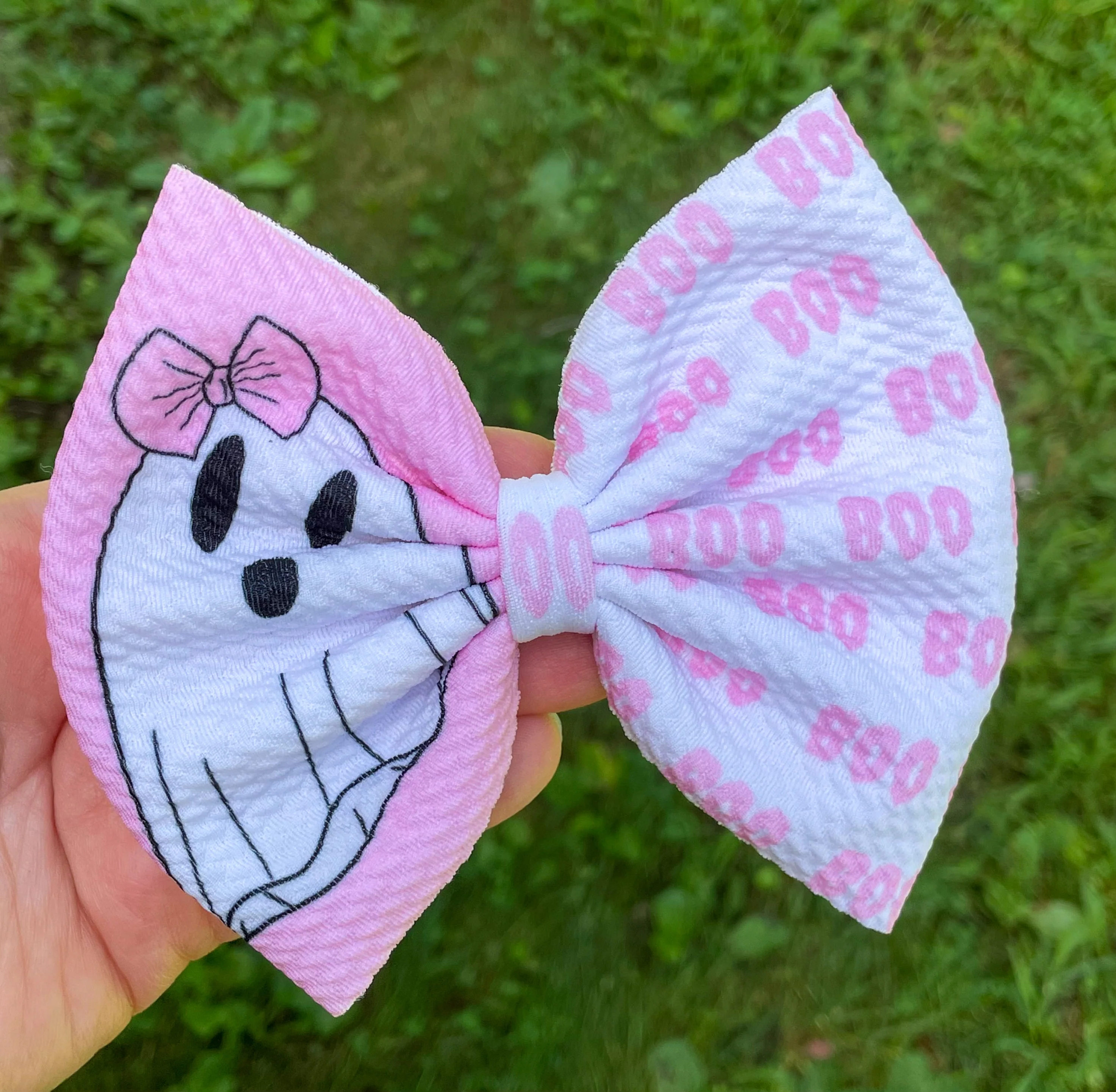 Pink BOO Two Tone Fabric Bow