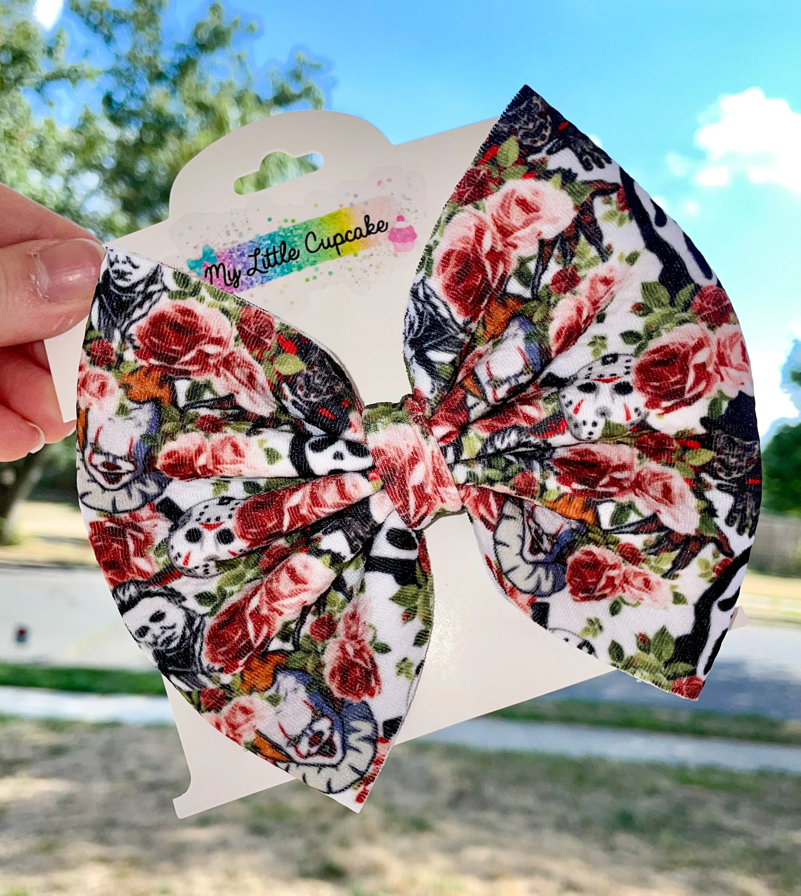 Horror Floral Fabric Bow