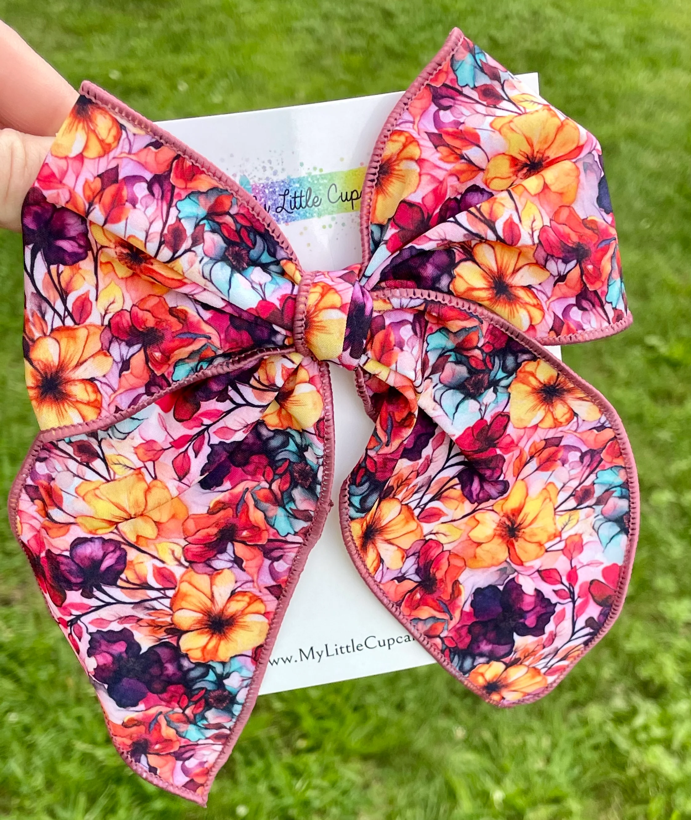 Alcohol Ink Floral 5.5in Serged Hand Tied