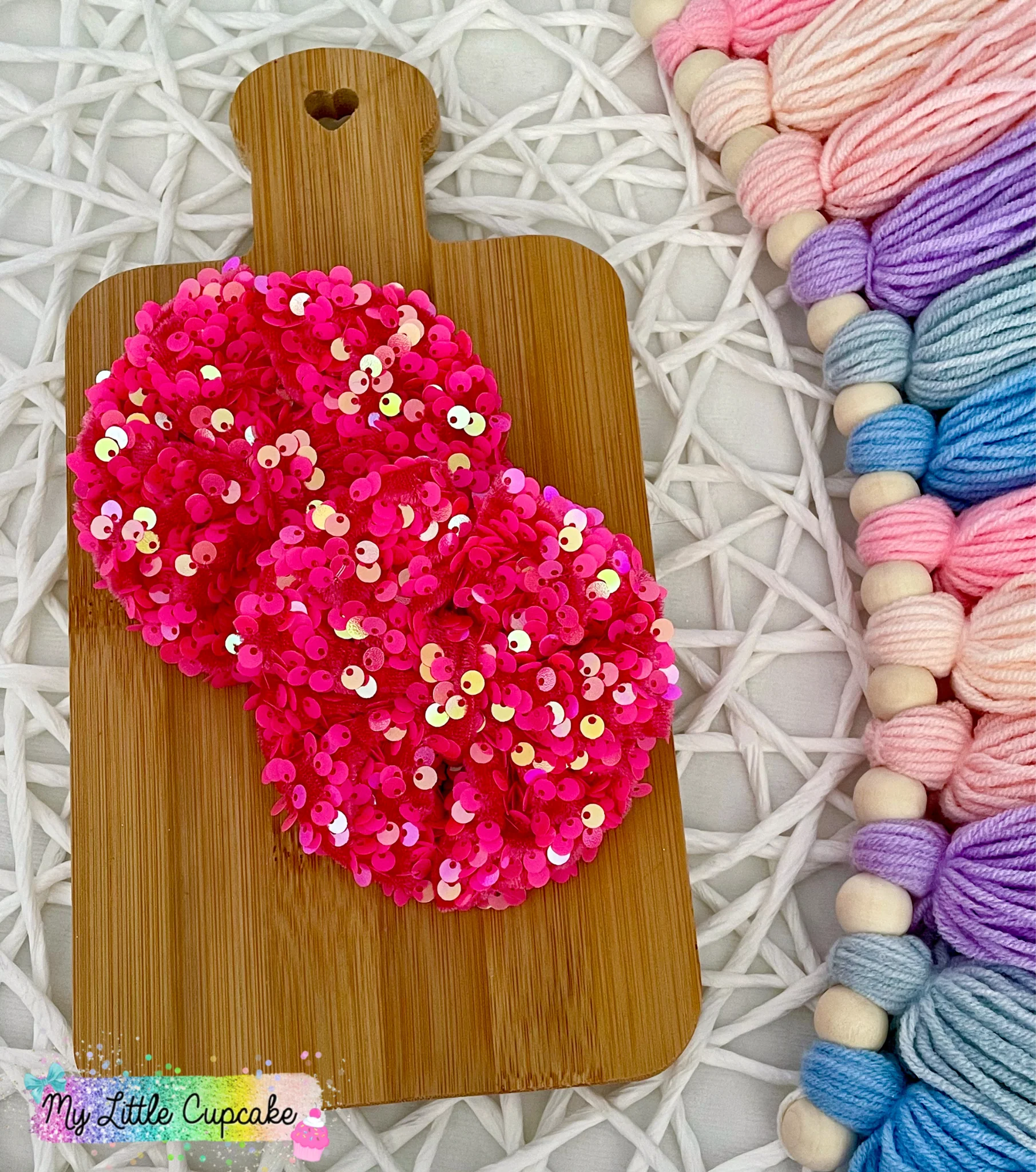 Fiesta Pink Sequins Fabric Bows