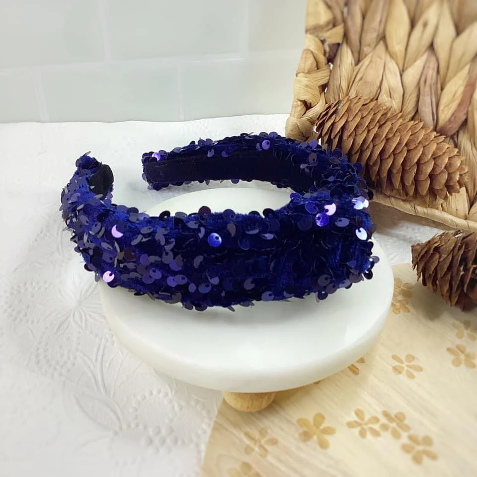 Navy Blue Velvet Sequin Knotted Headband