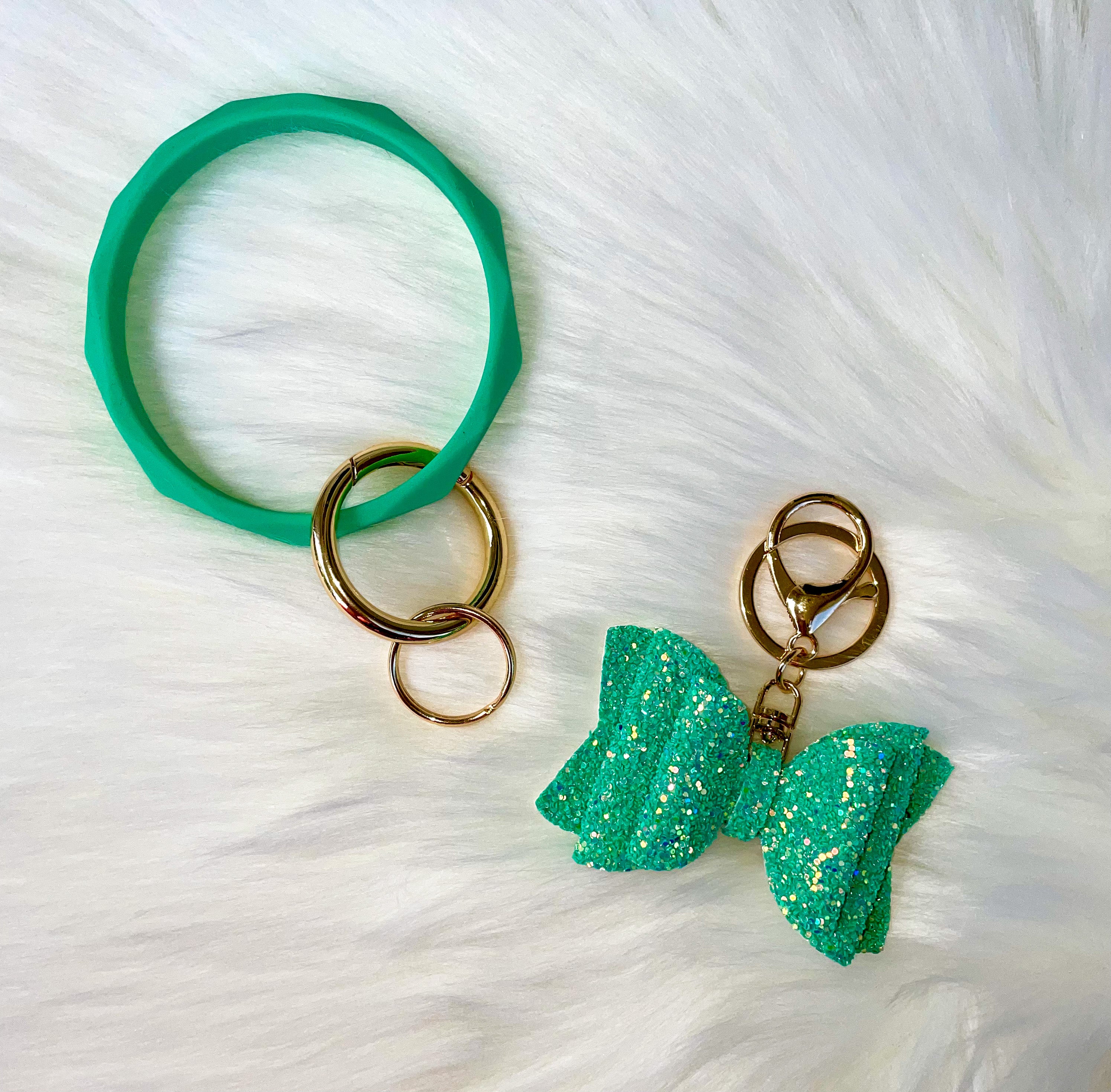 Bangle with Detachable Bow Keychain Set- Seafoam