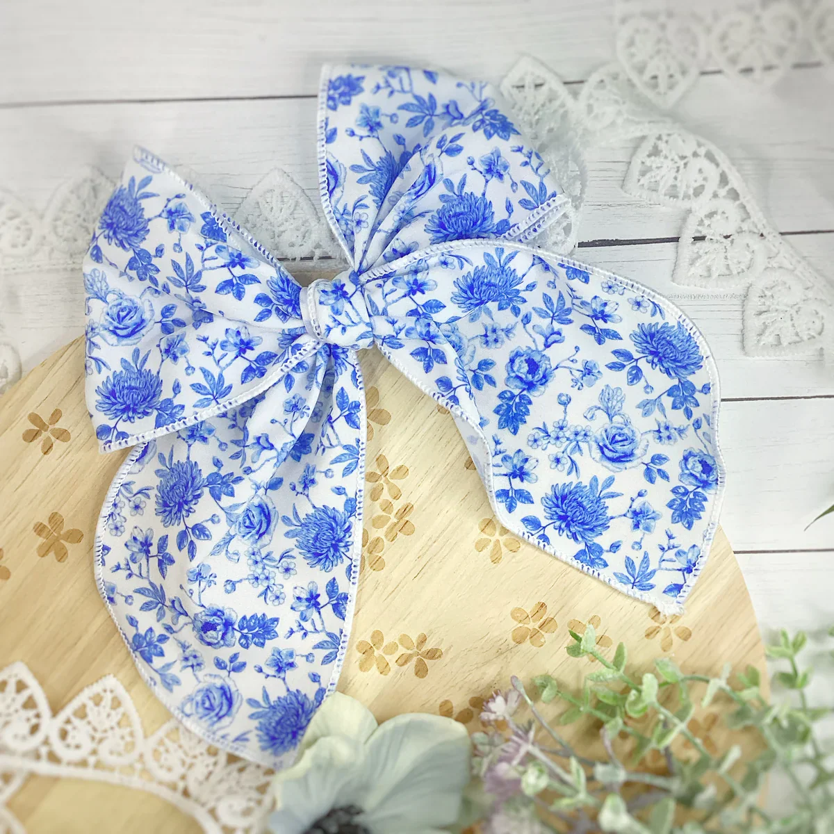 Vintage Blue Floral Serged