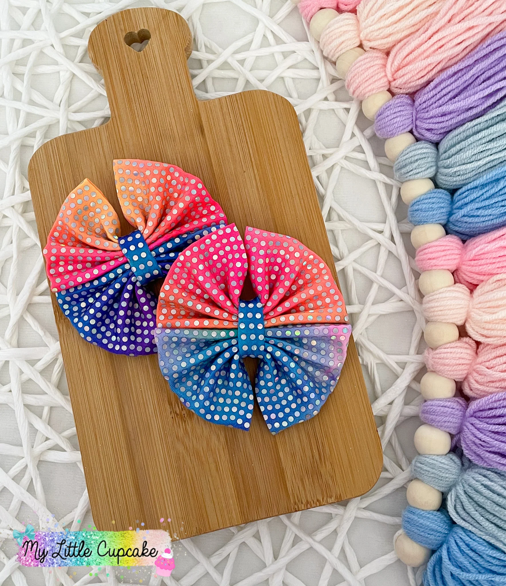 Rainbow Ombre Holo Dots Fabric Bows