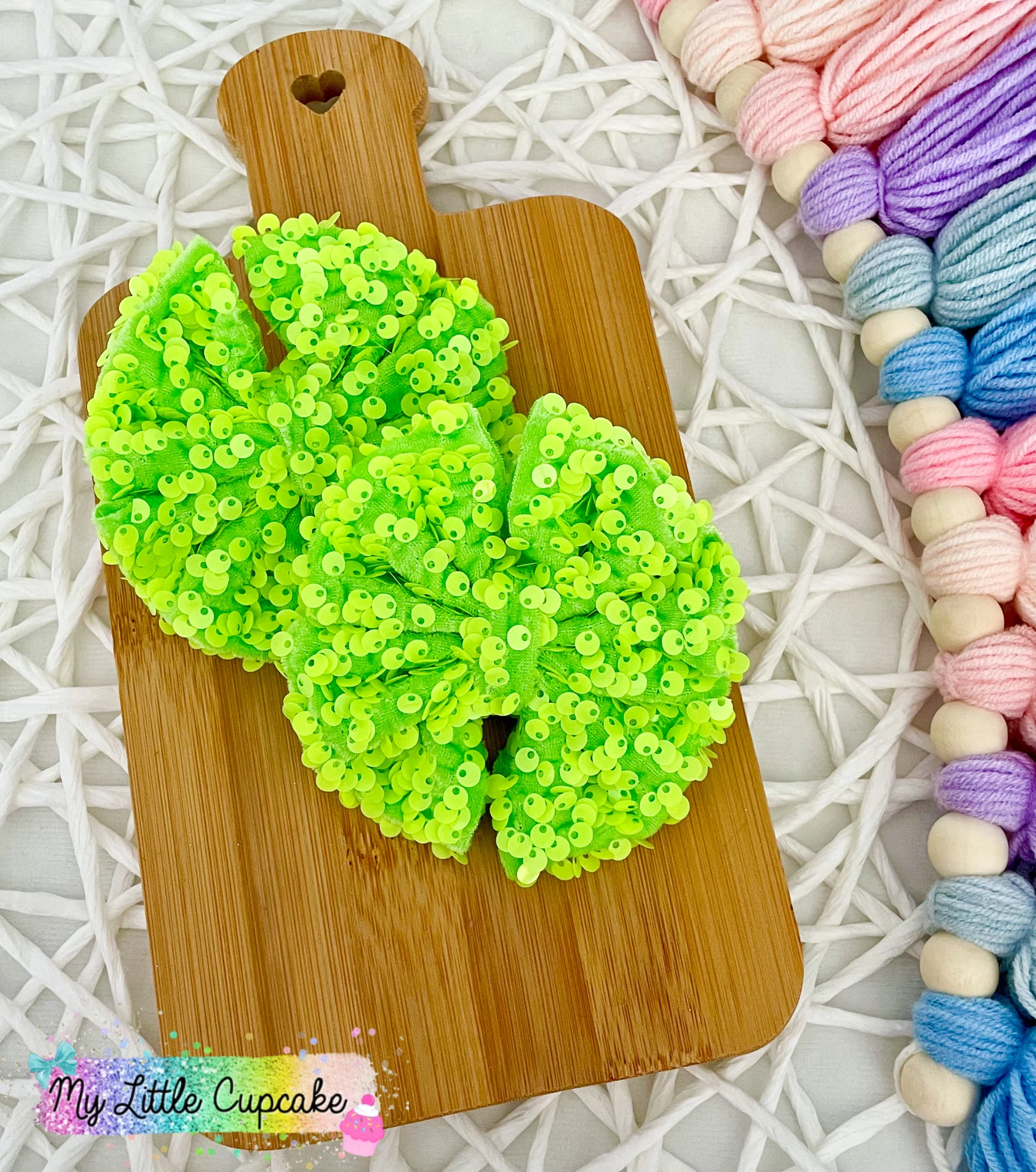 Neon Lime Sequins Fabric Bows