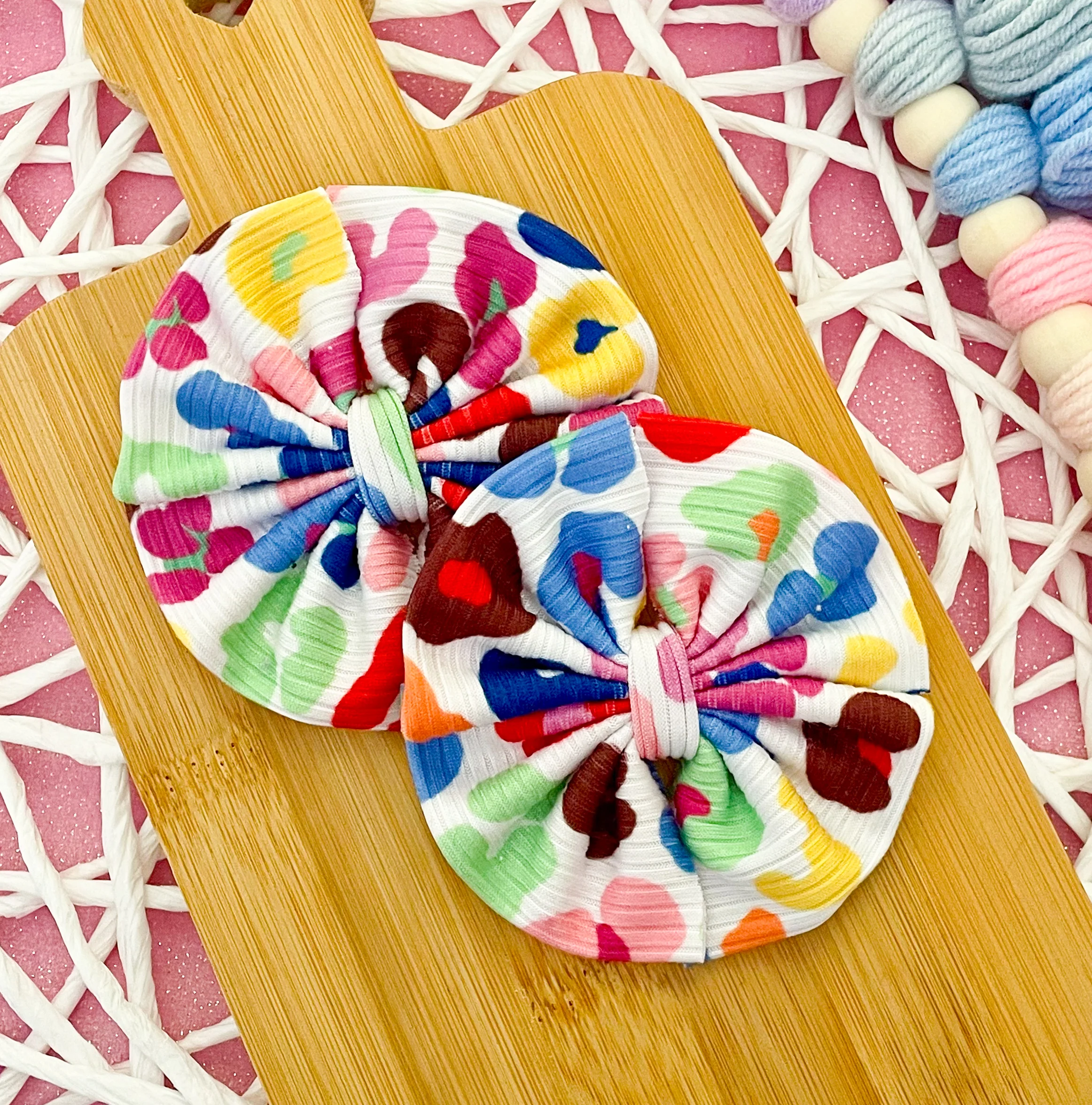 Rainbow Cheetah Fabric Bows