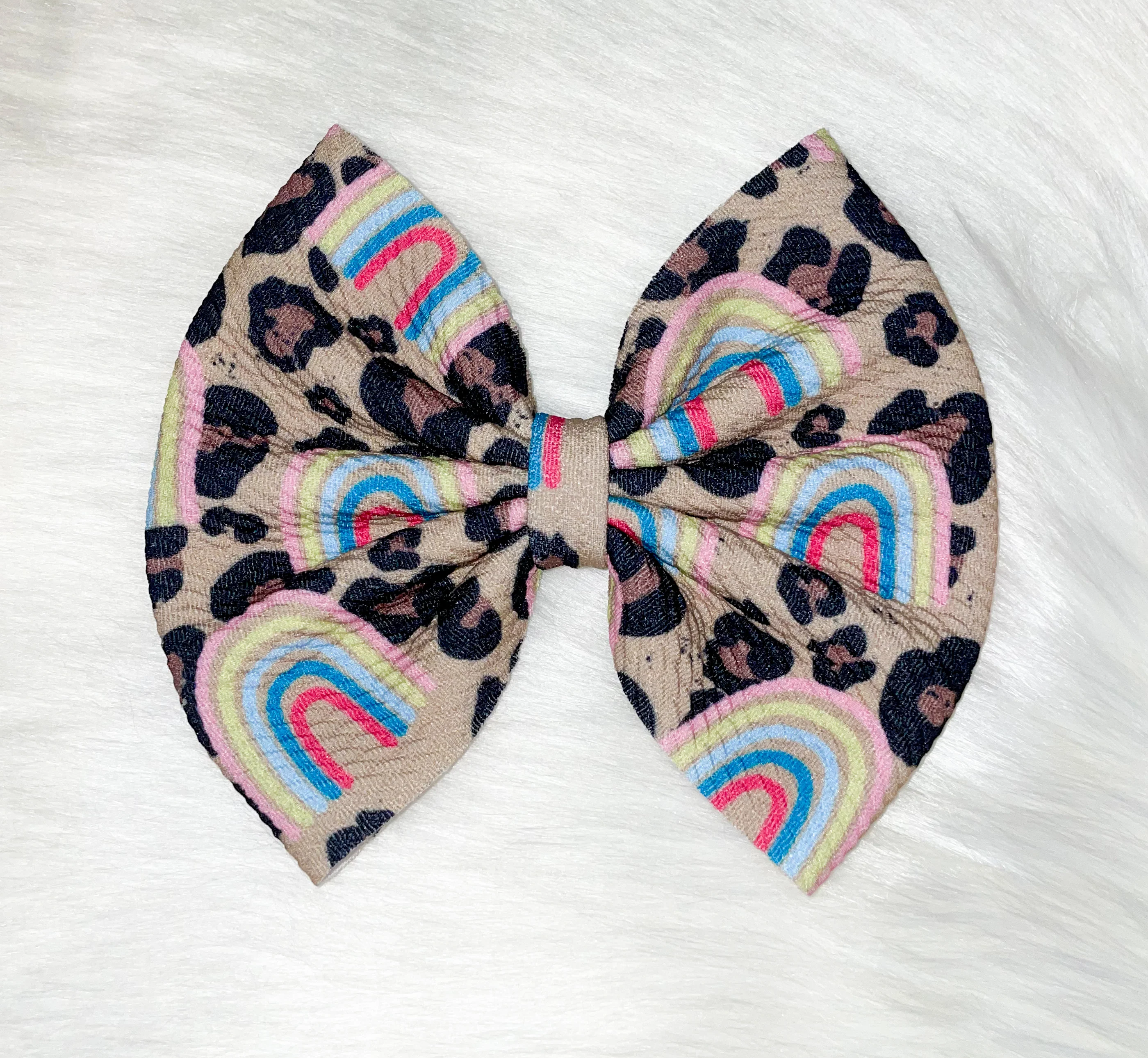 Rainbows & Leopard Fabric Bow