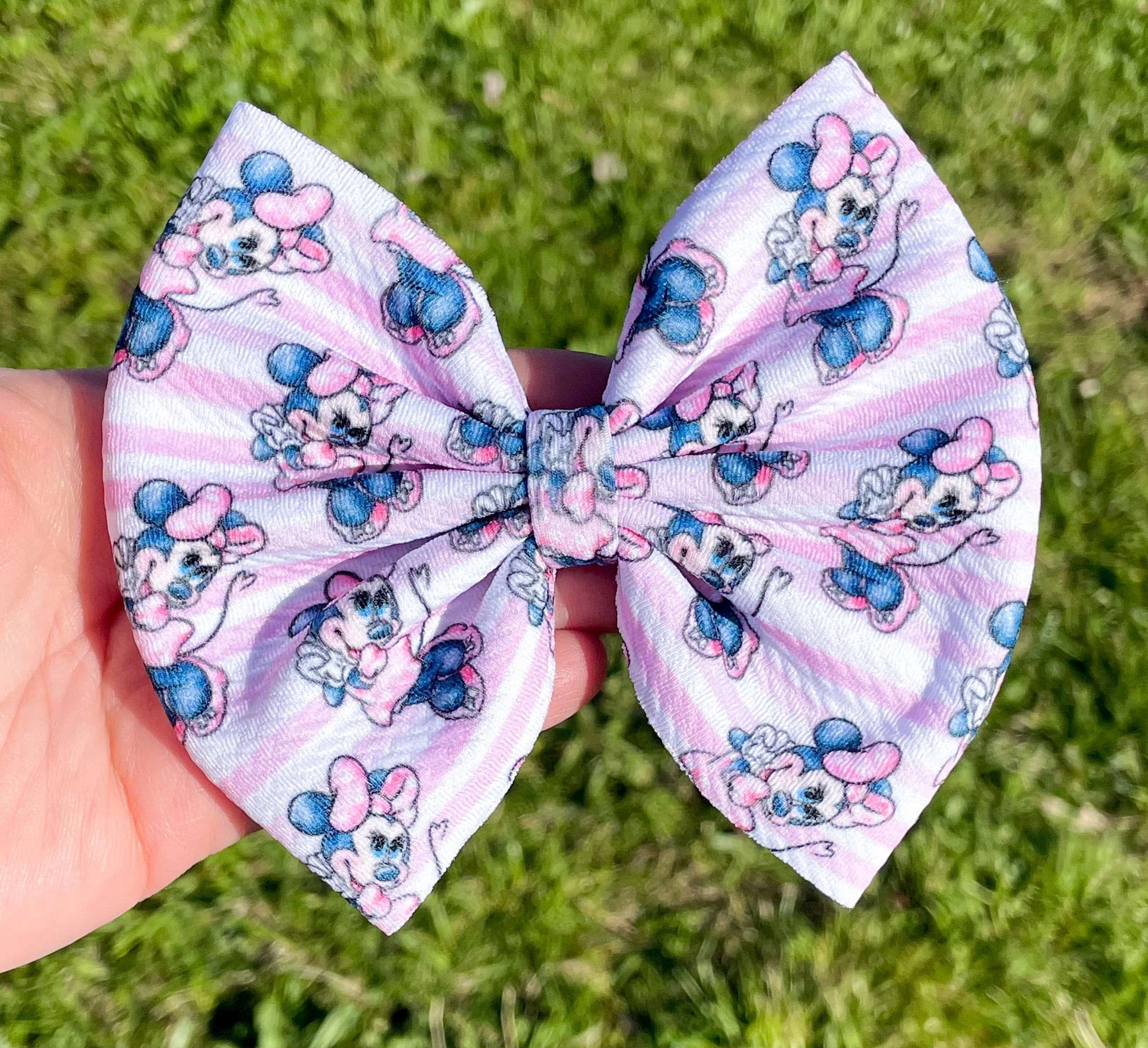 Mouse Girl Pink Stripes Fabric Bow