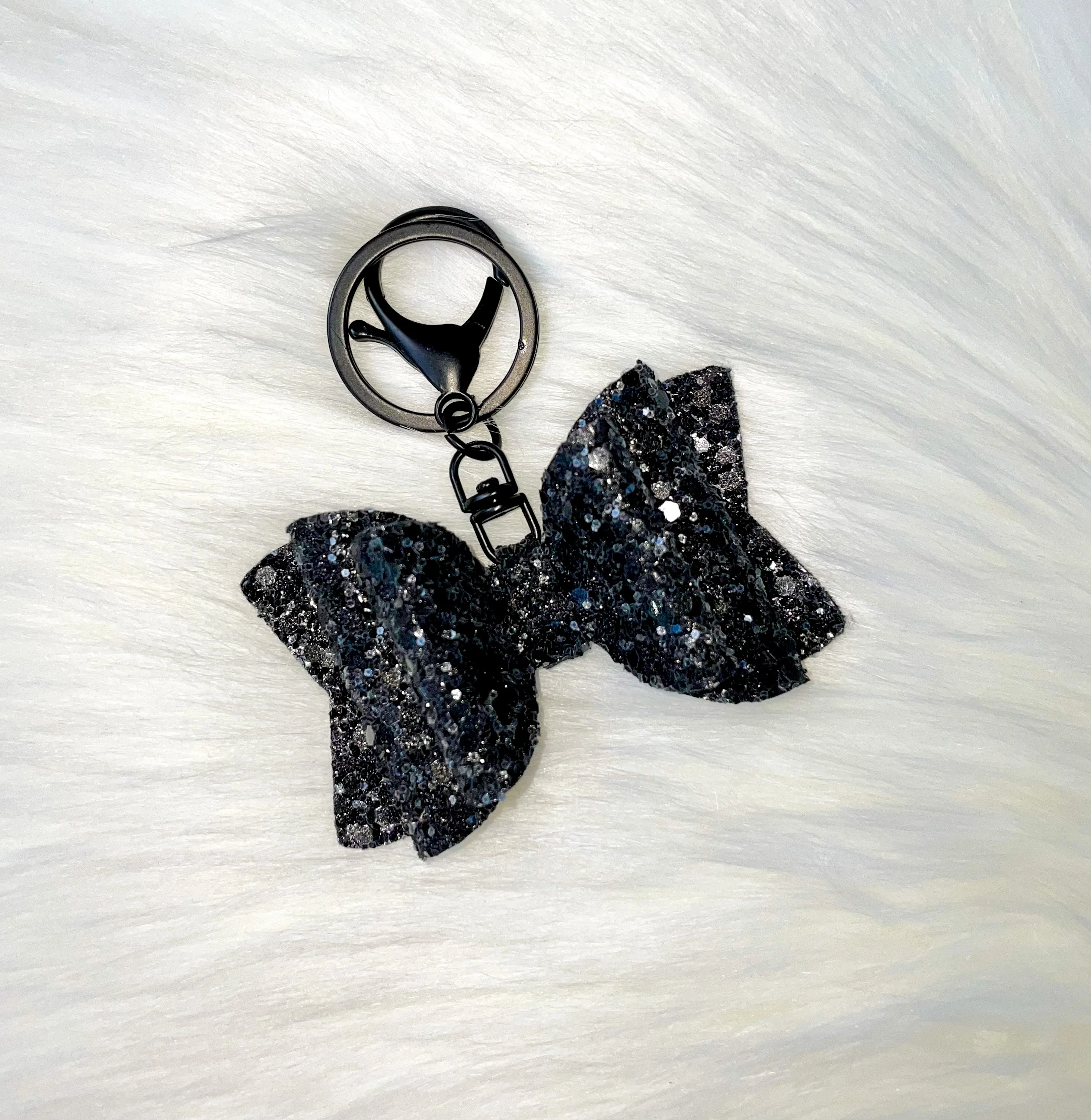Gunmetal Black Glitter Bow Keychain