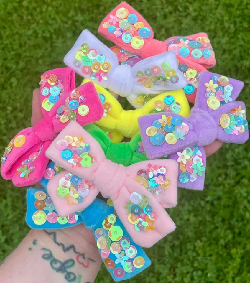 Summer Velvet Embroidery Hand Tied Bows