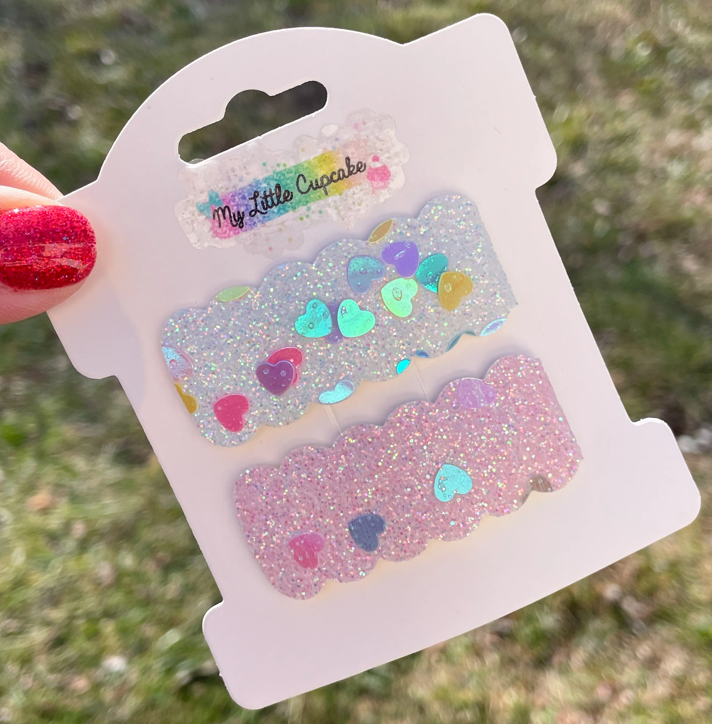 Shimmer Heart Sequin Snap Clip Set