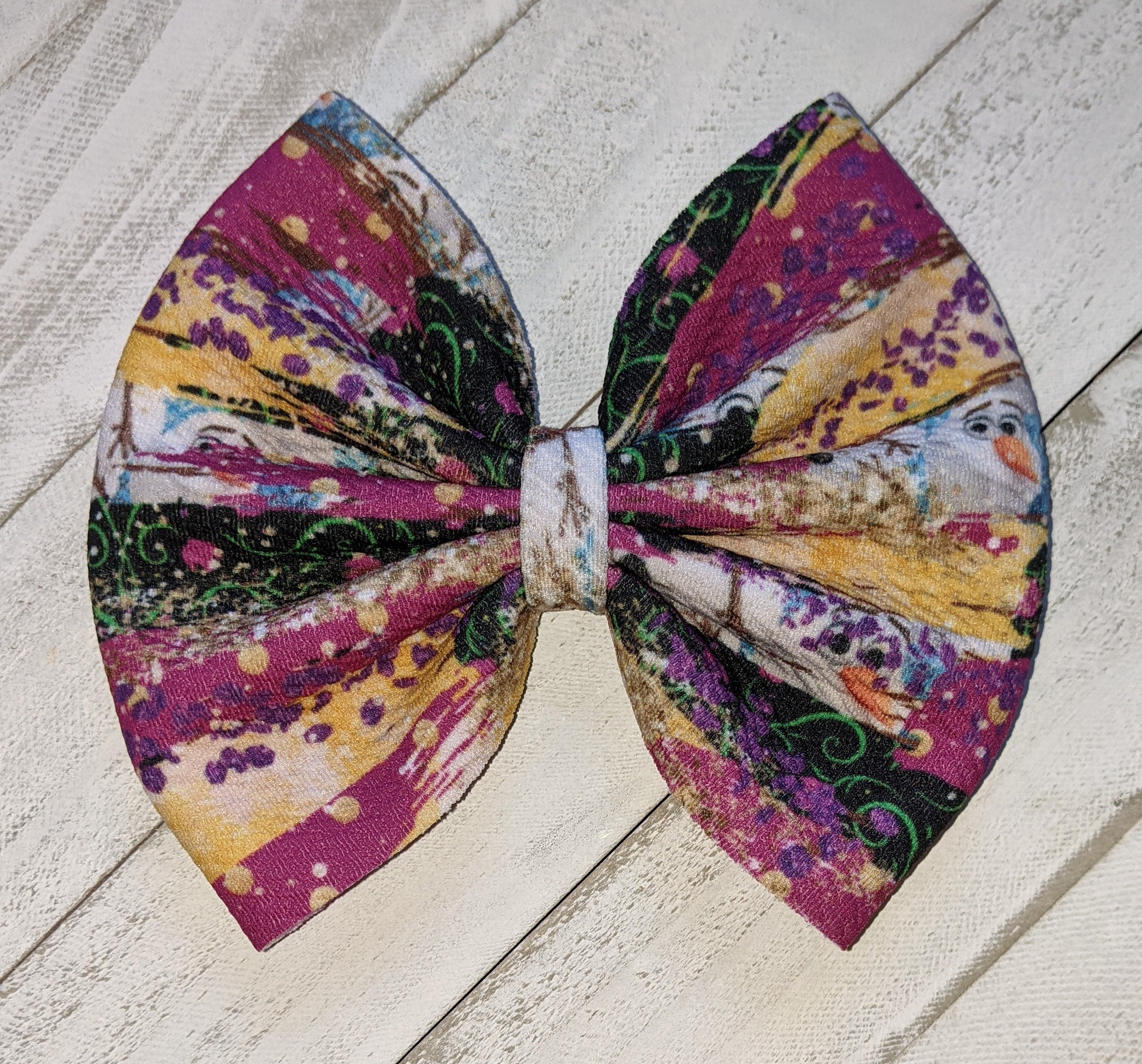 Happy Snowman/Anna Brushstrokes Fabric Bow