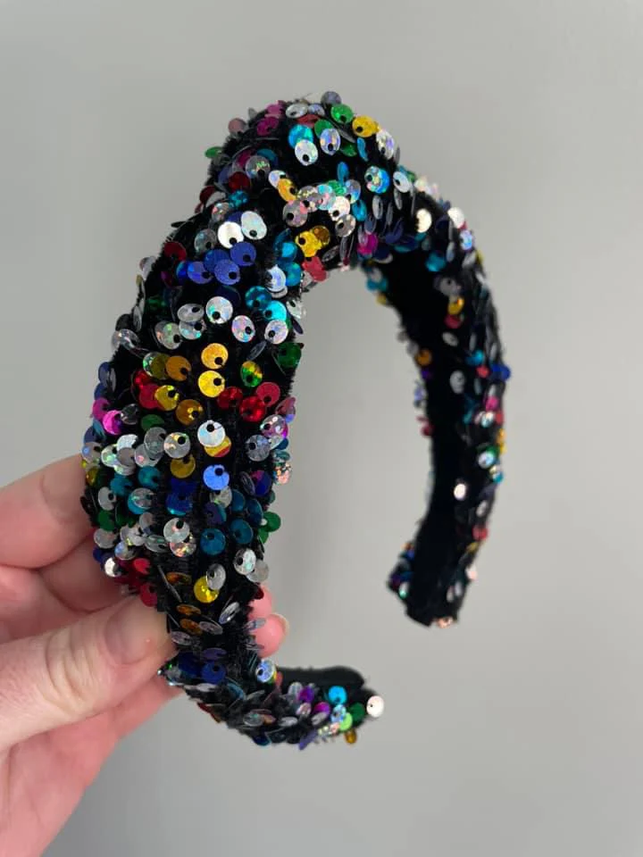 Rainbow Multi Velvet Sequin Knotted Headband