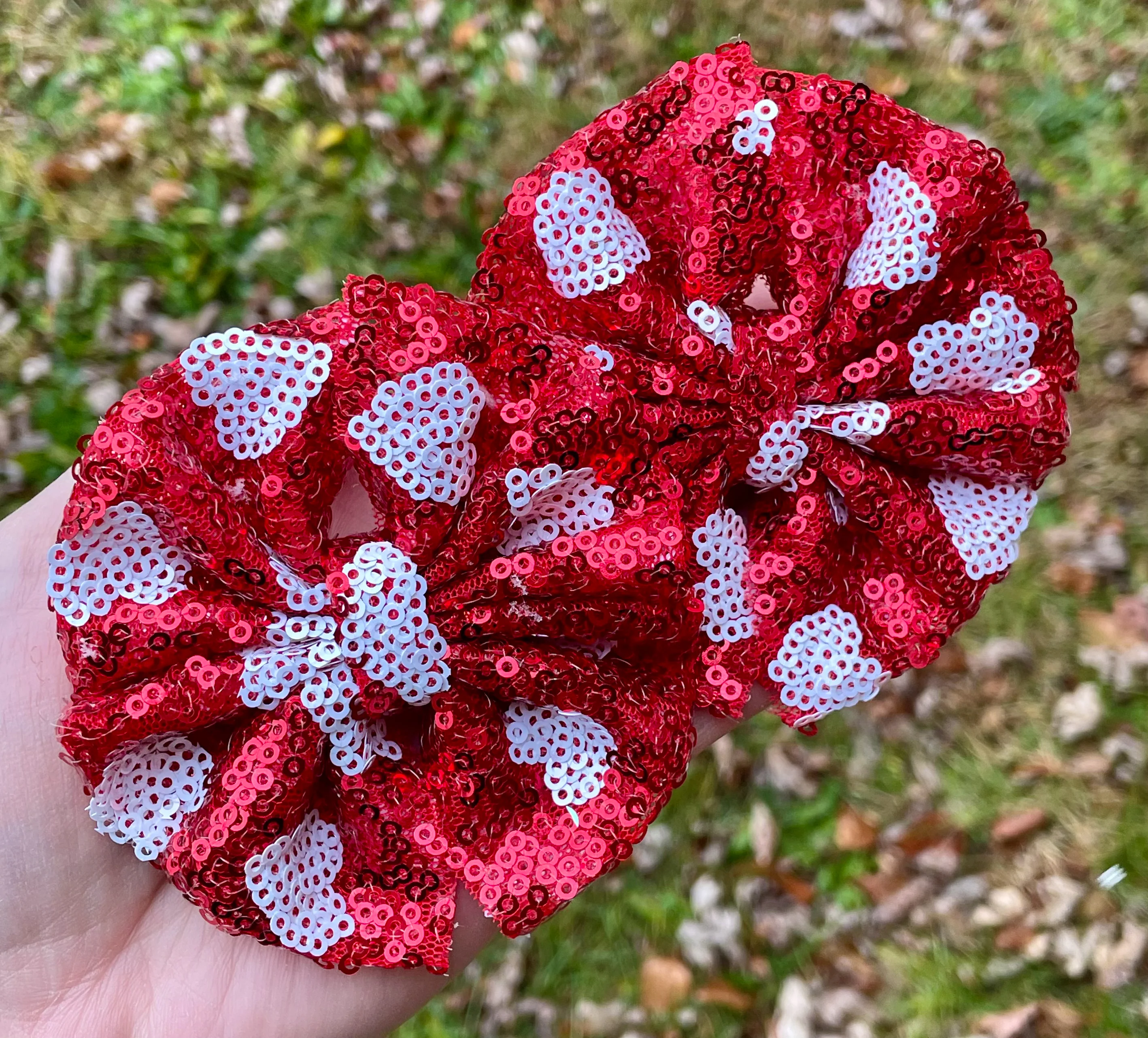 Red with White Hearts Mesh Sequin Fabric Bows