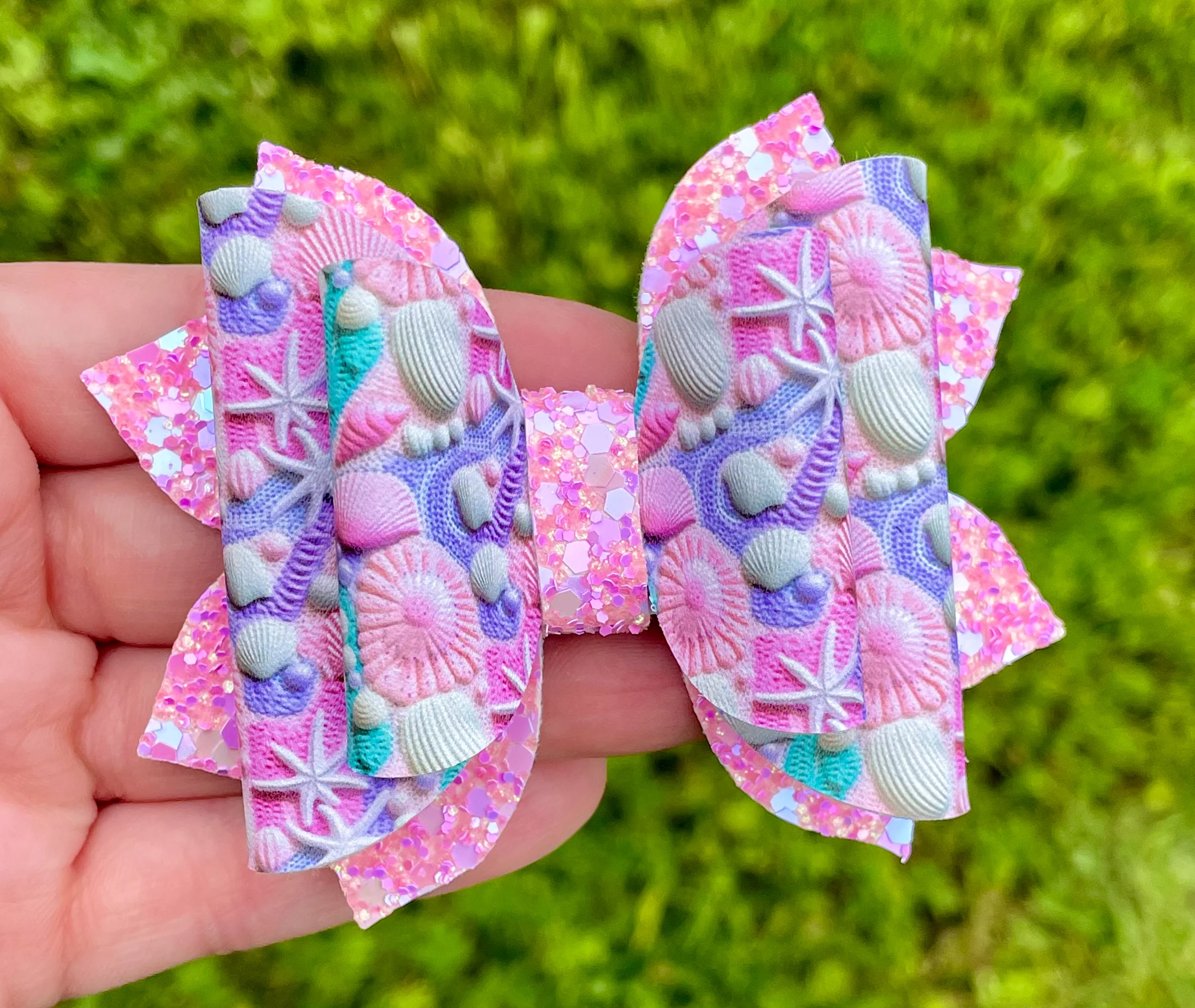 Pink & Purple Seashell 3.5in Jasmine Bow