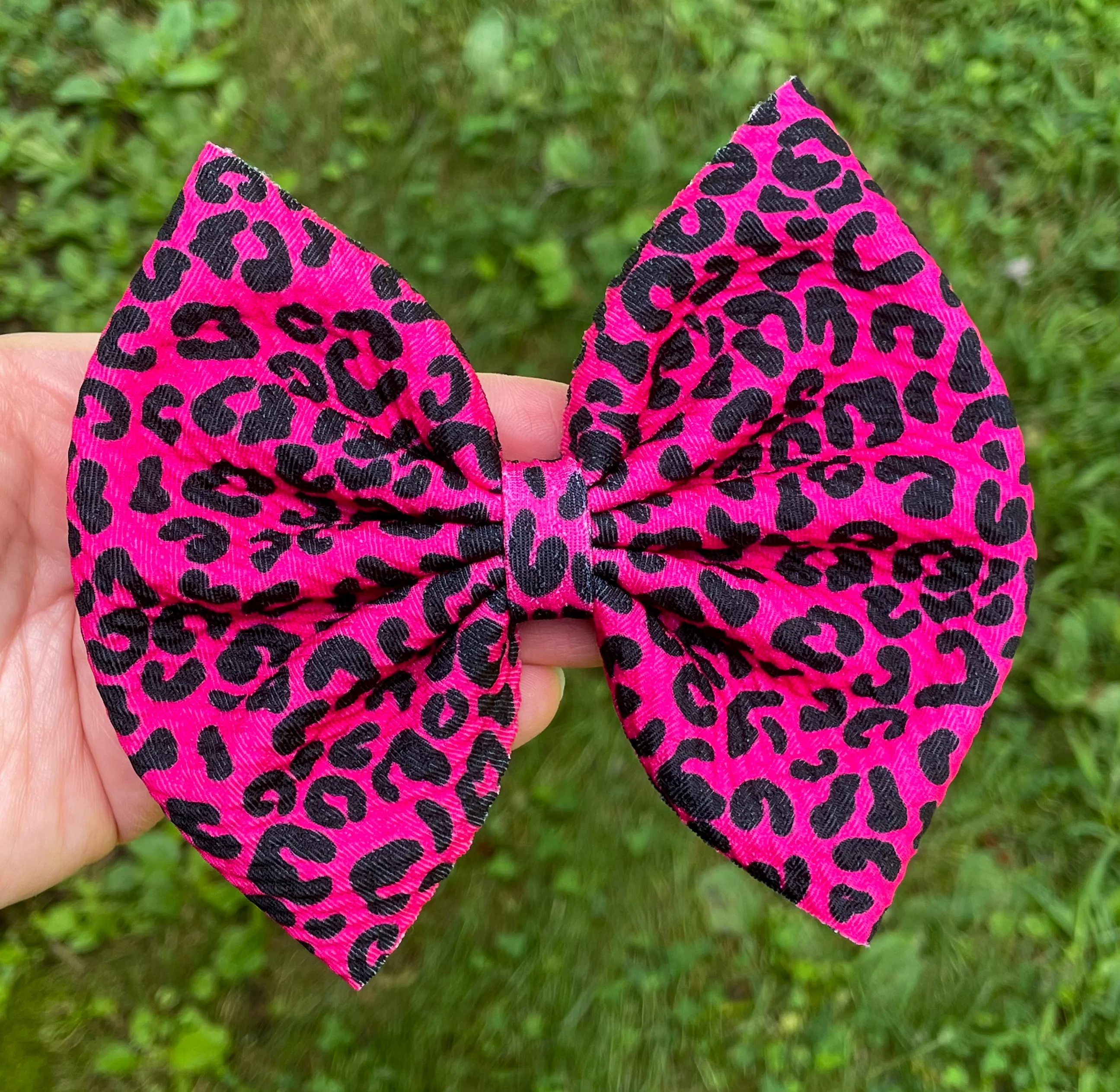 Hot Pink Leopard Fabric Bow