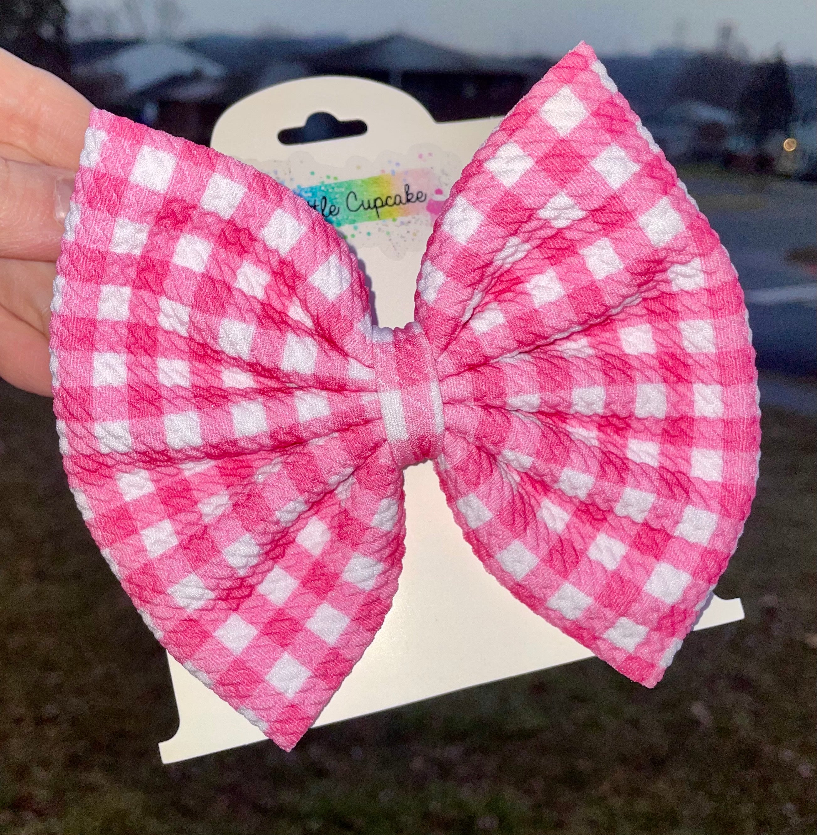 Hot Pink Gingham Fabric Bow