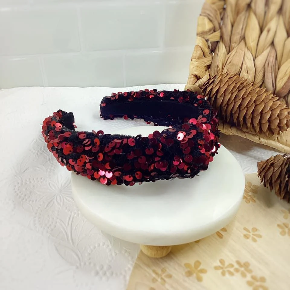 Burgundy Velvet Sequin Knotted Headband