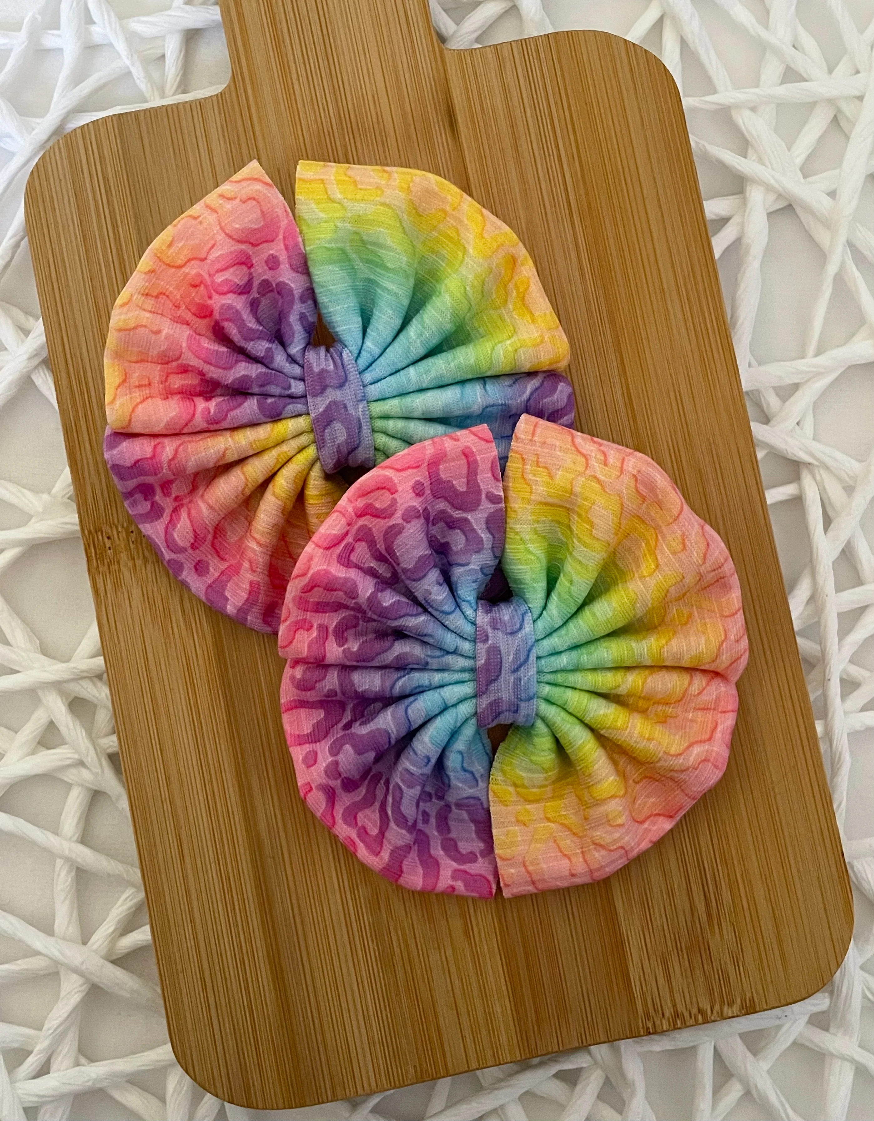 Ombre Rainbow Cheetah Fabric Bows