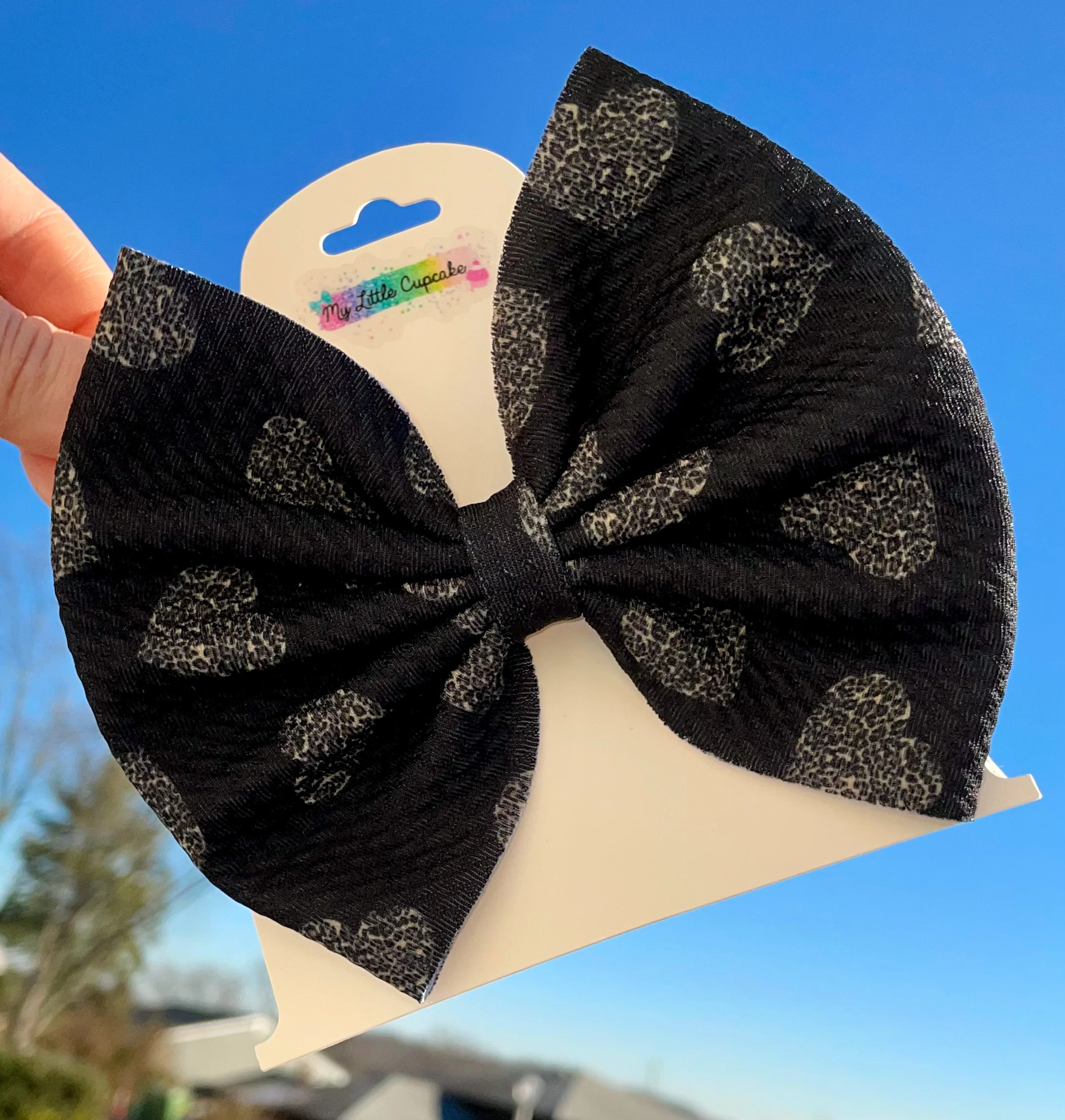 Leopard Hearts Fabric Bow