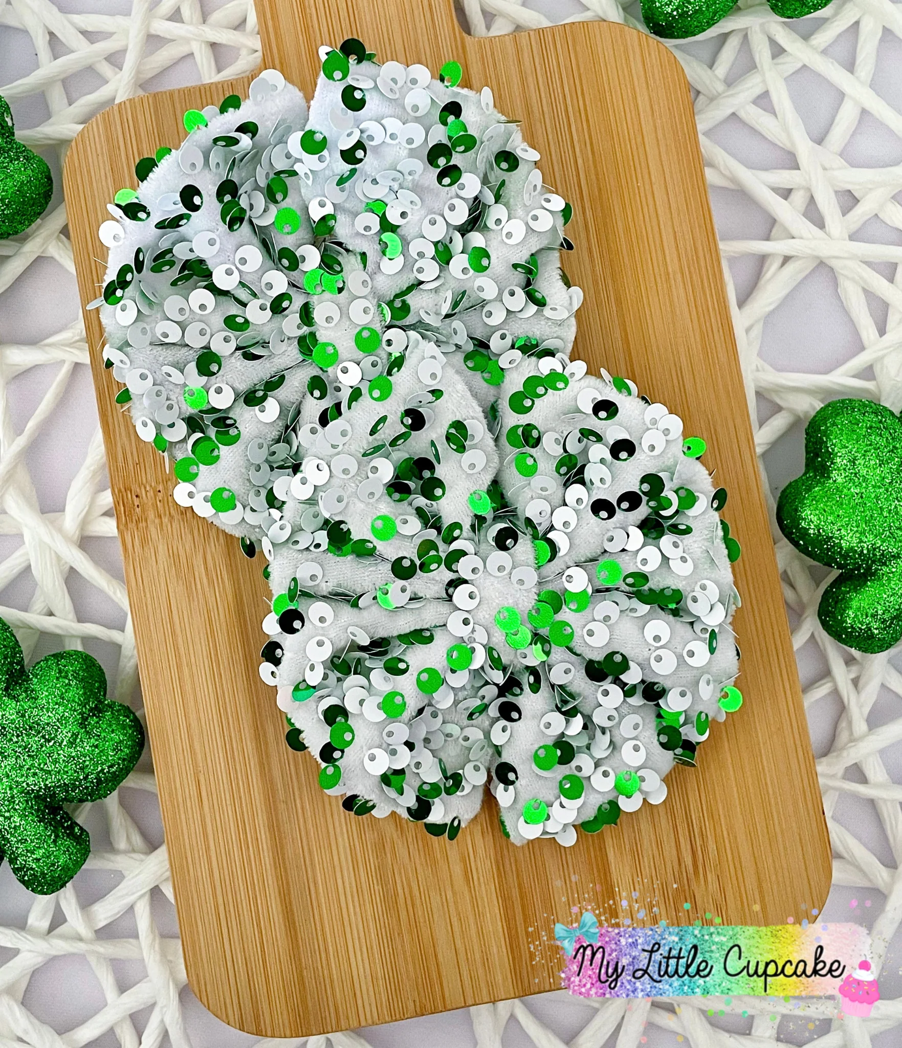 Green & White Sequin Fabric Bows