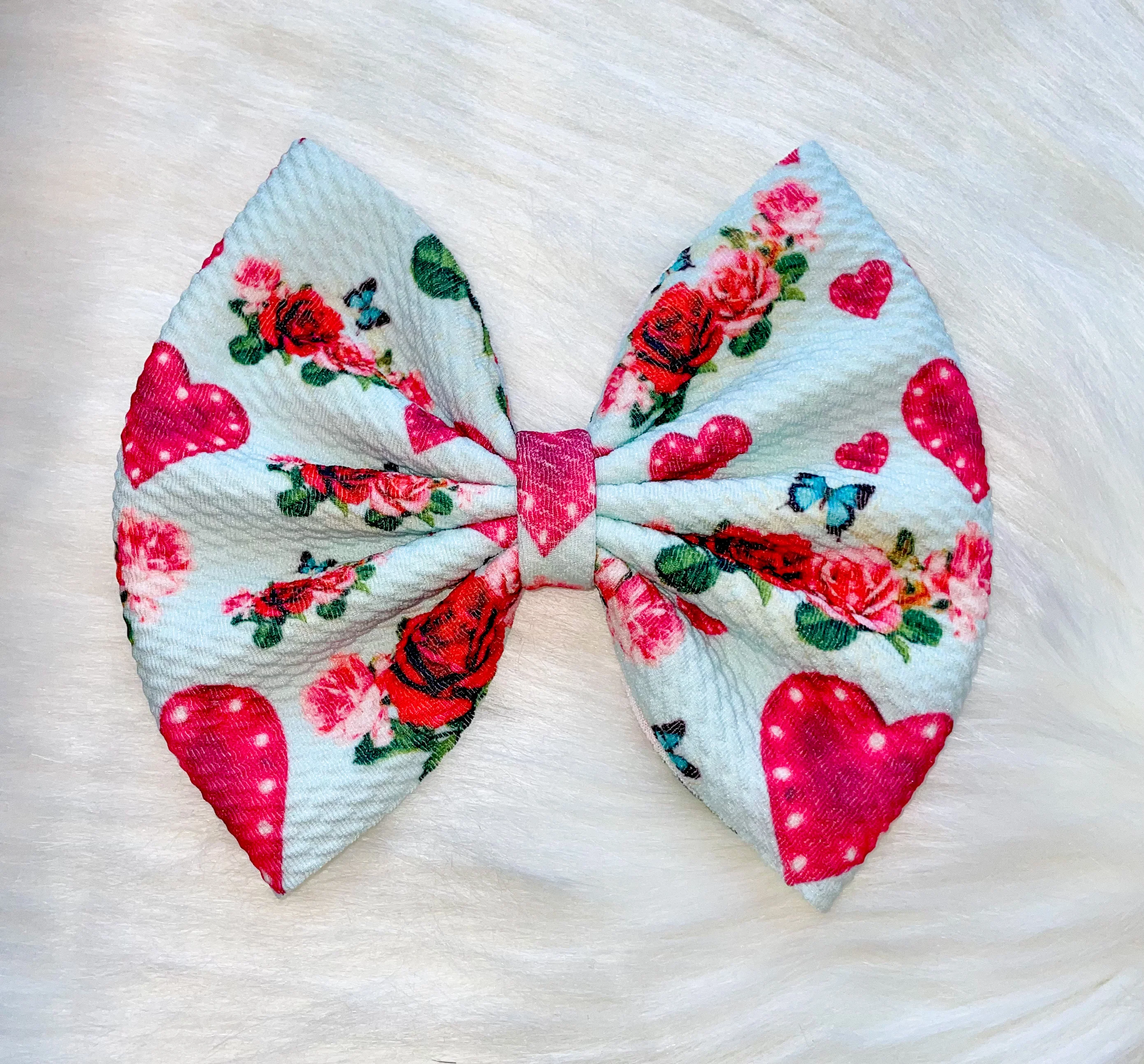 Roses & Hearts Fabric Bow