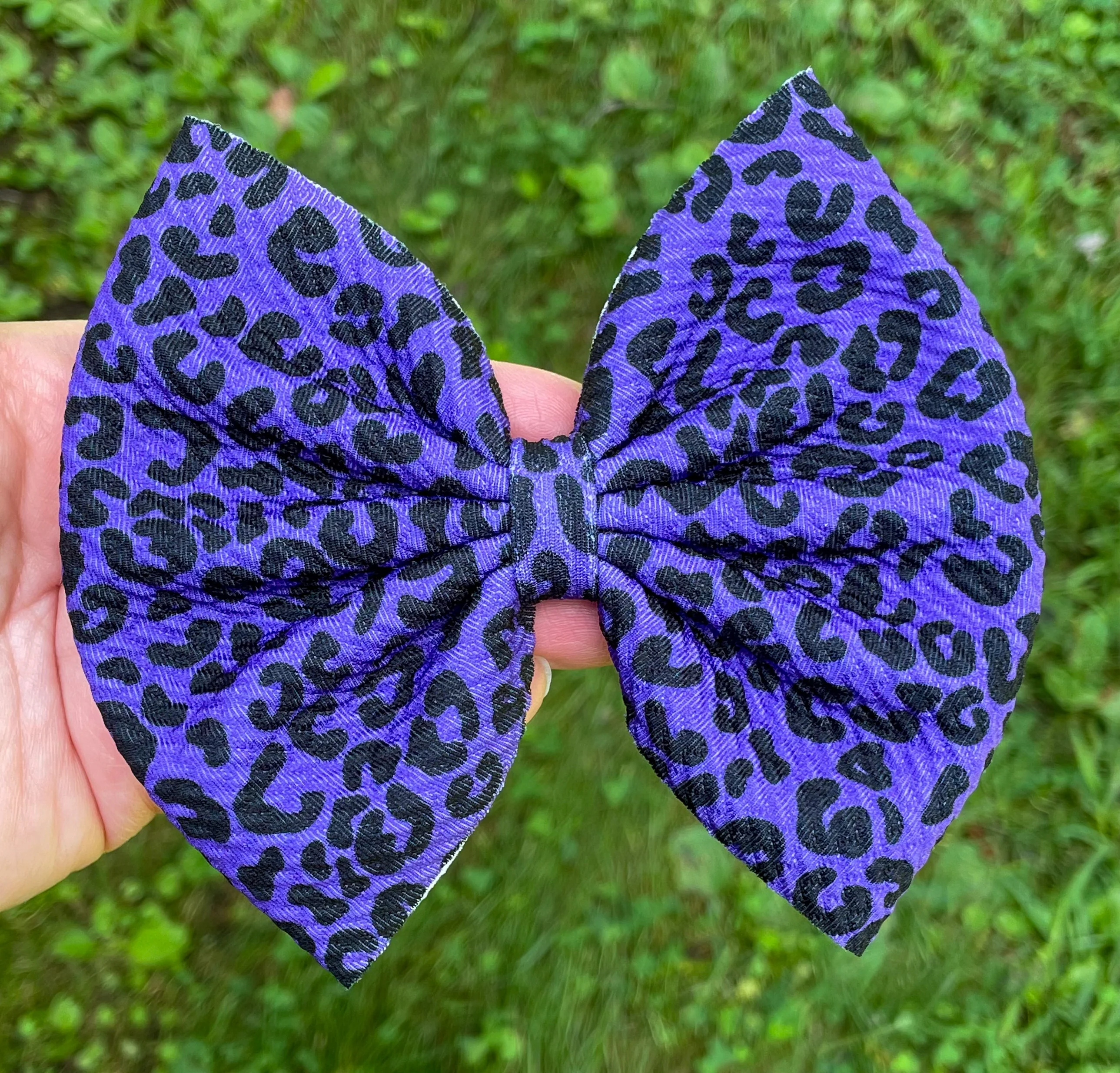 Purple Leopard Fabric Bow