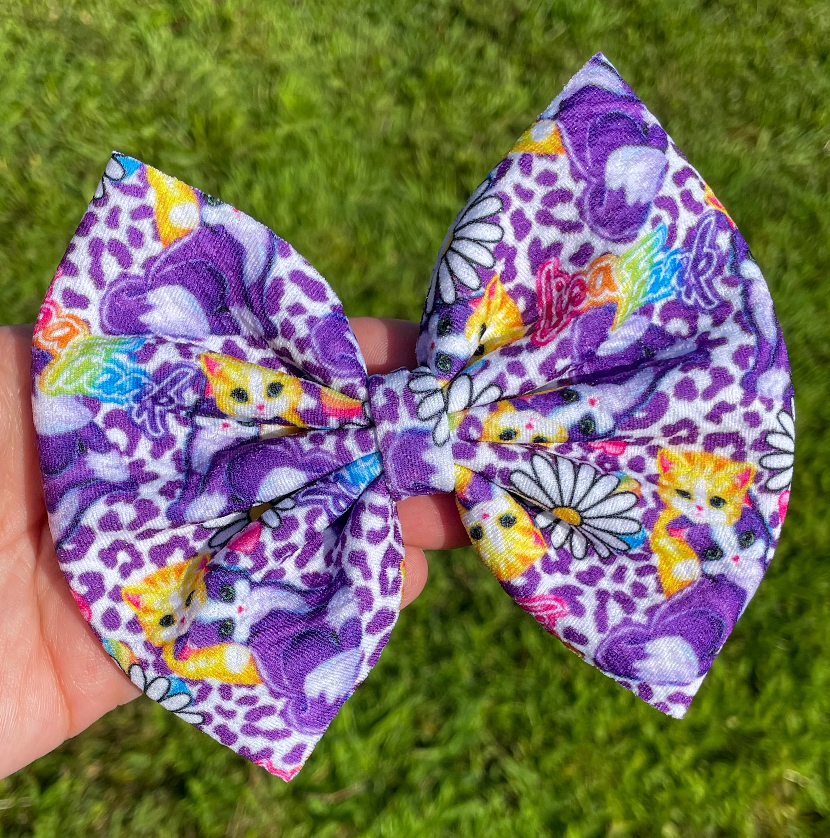 Purple Leopard Kitties Fabric Bow