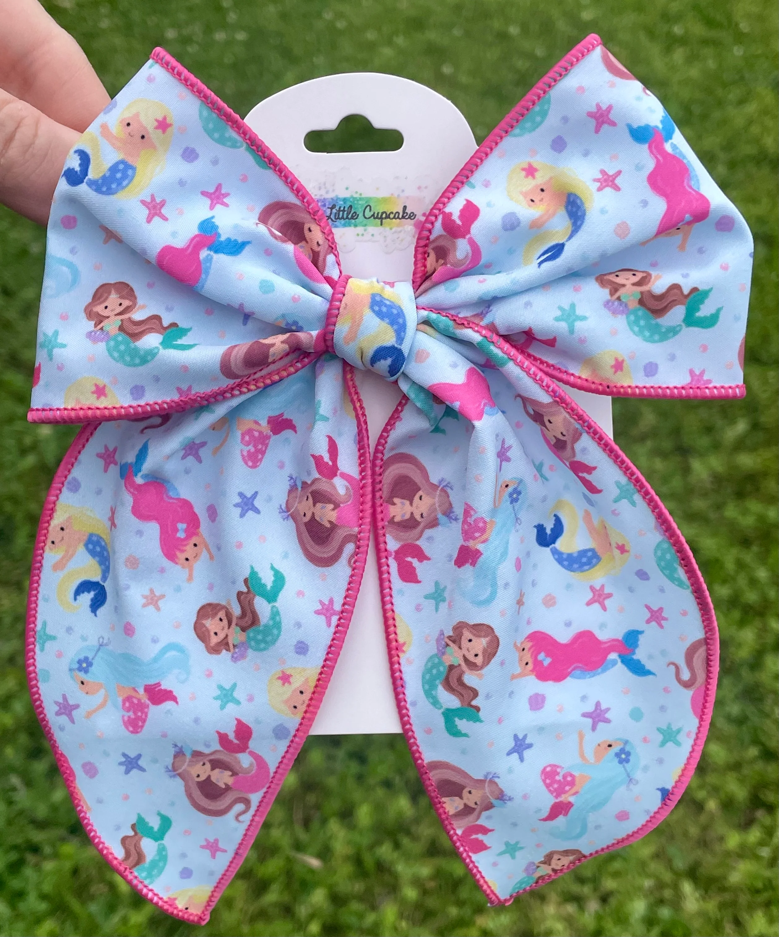 Mermaid Girls 5-6in Serged Hand Tied Bow