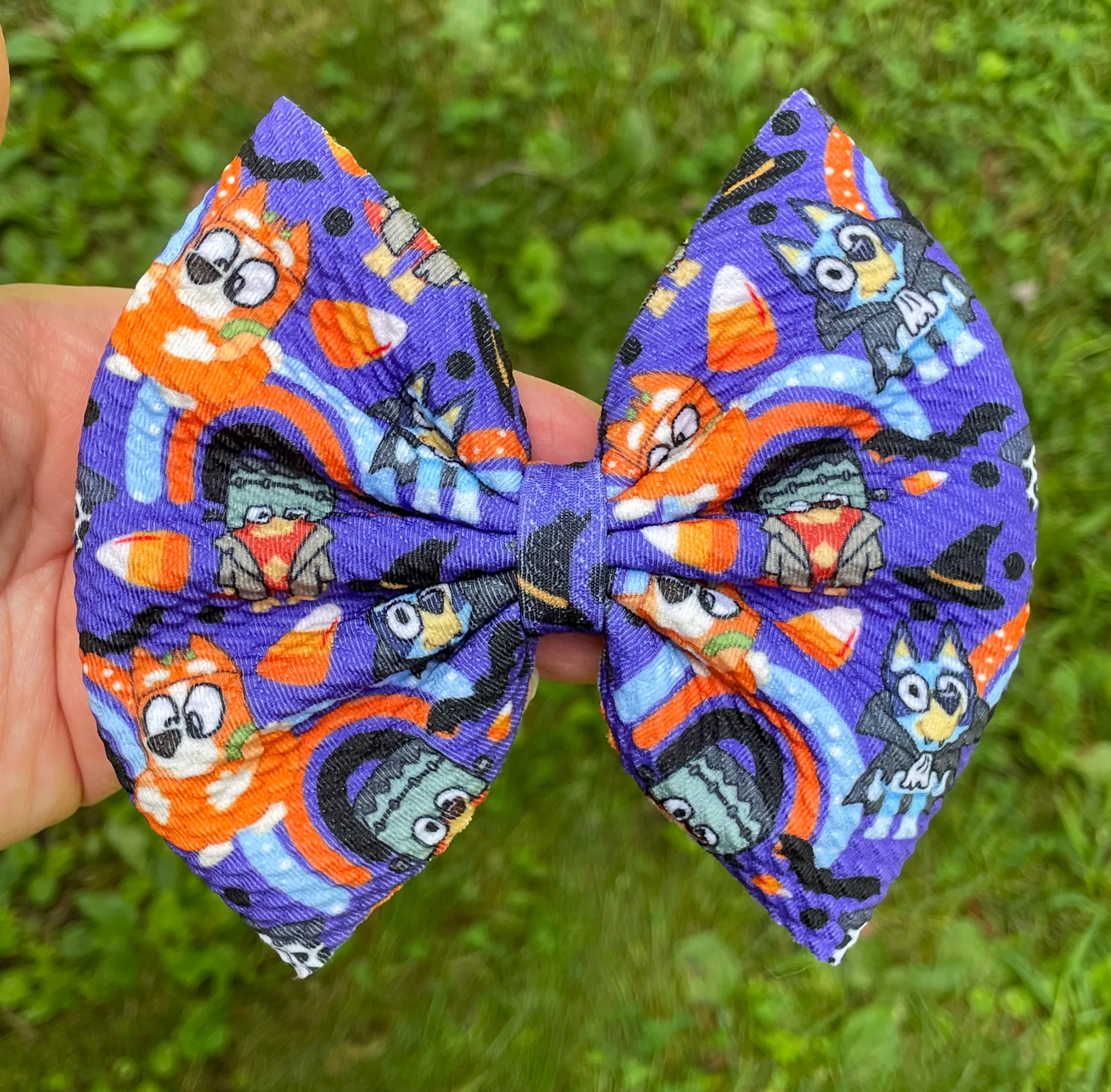 Blue Dog Rainbows Fabric Bow