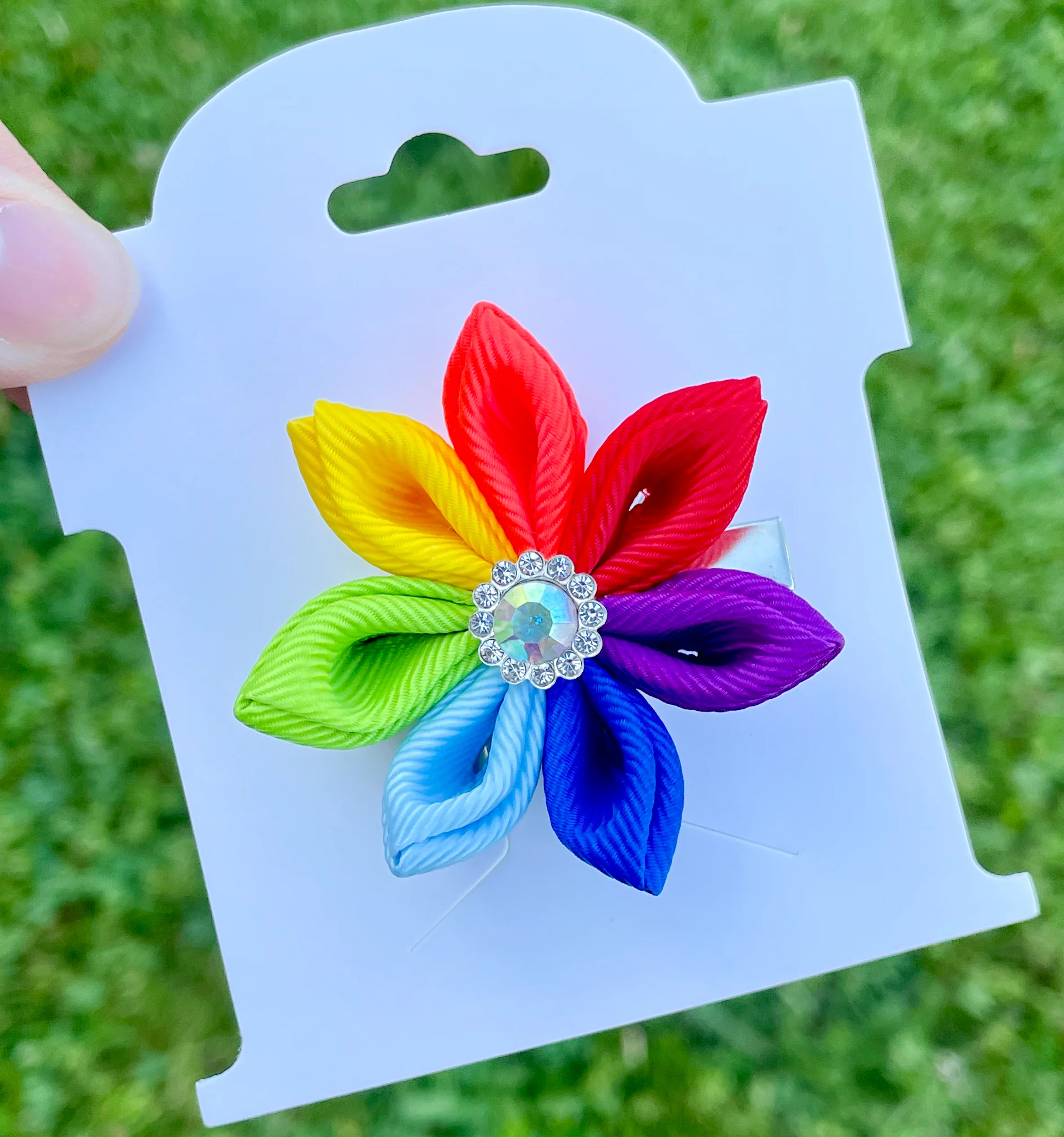 Rainbow Flower Ribbon Clip