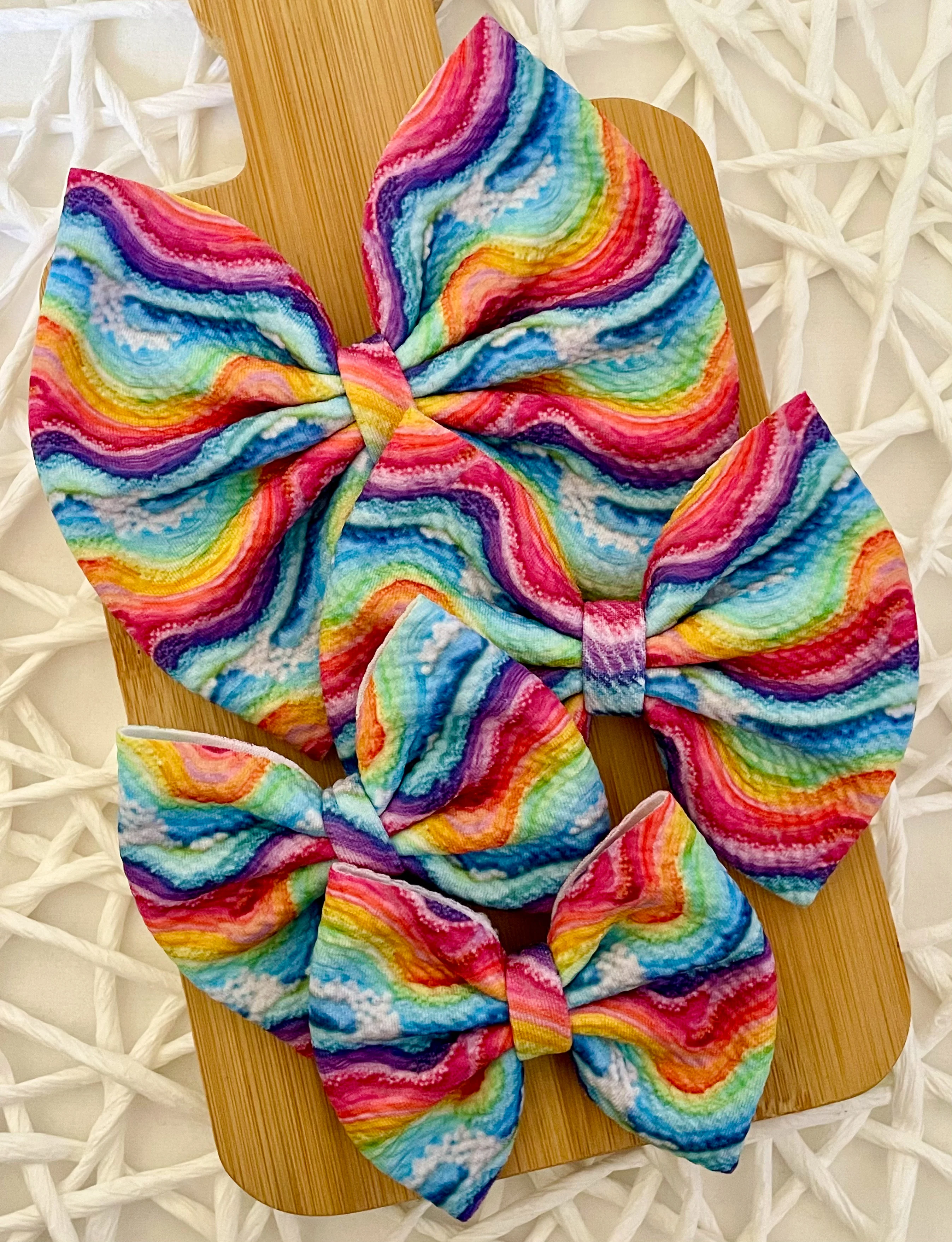 Rainbow Waves Fabric Bows