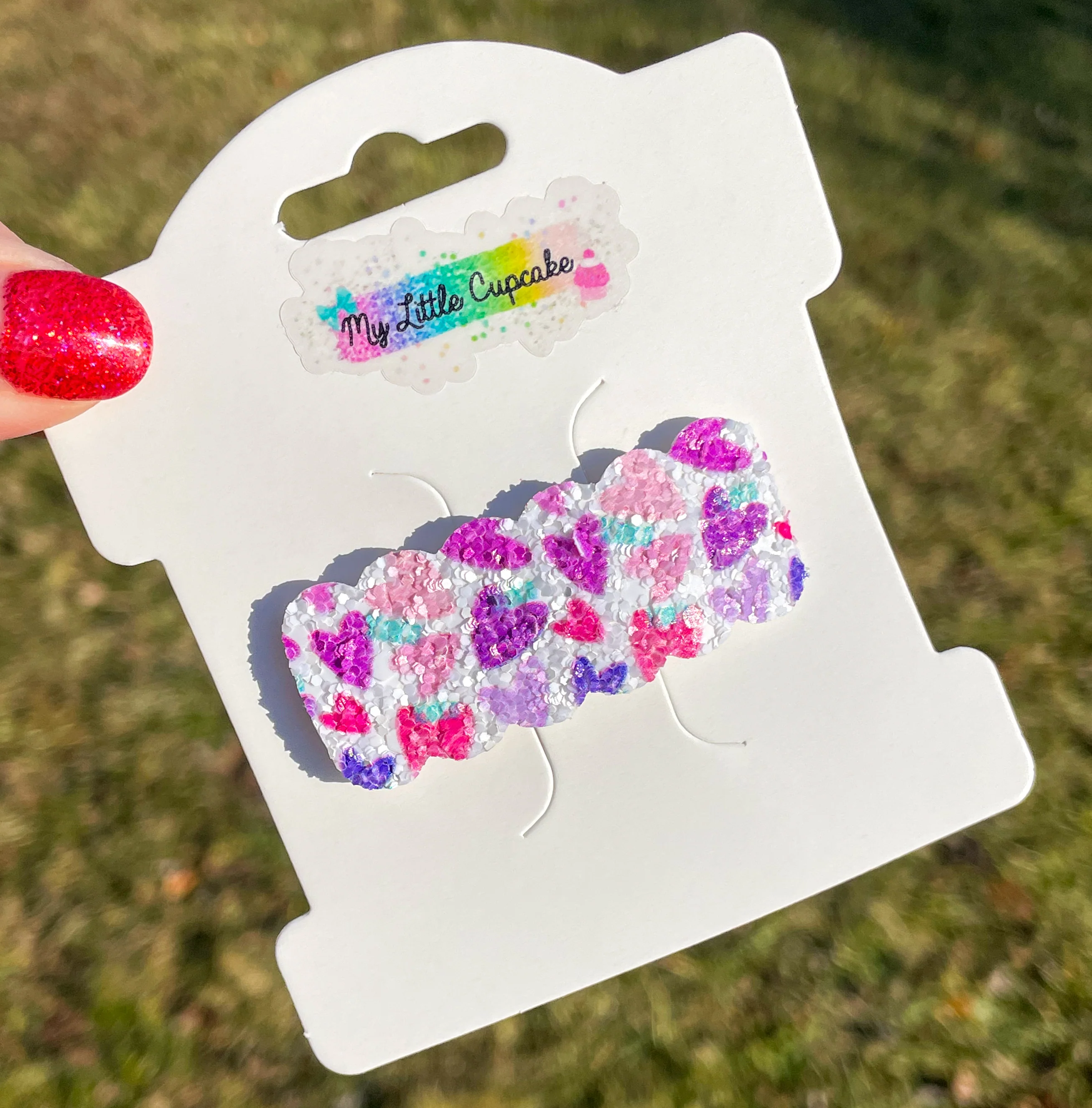 Pink & Purple Hearts Glitter Snap Clip