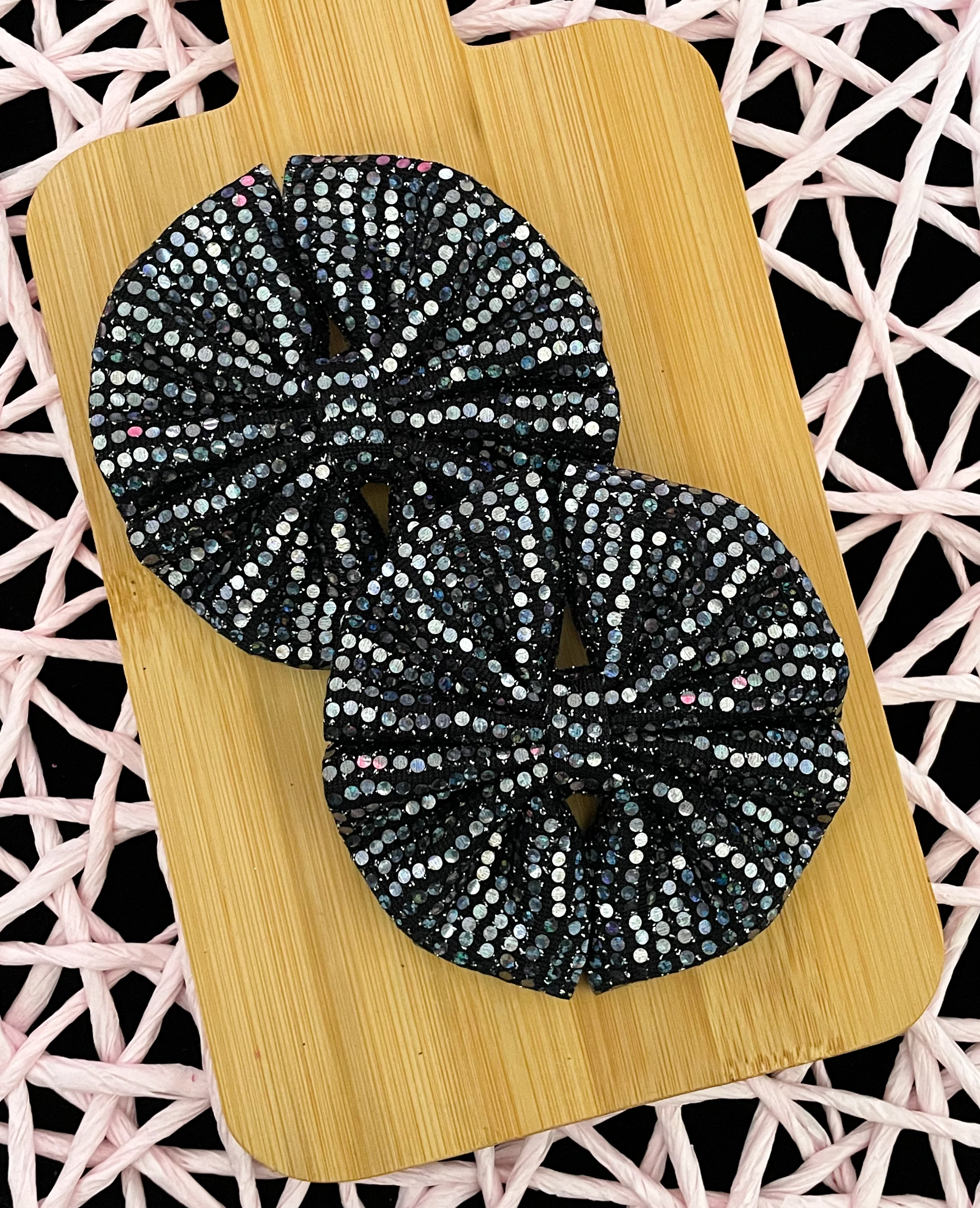 Midnight Holo Rainbow Dots Fabric