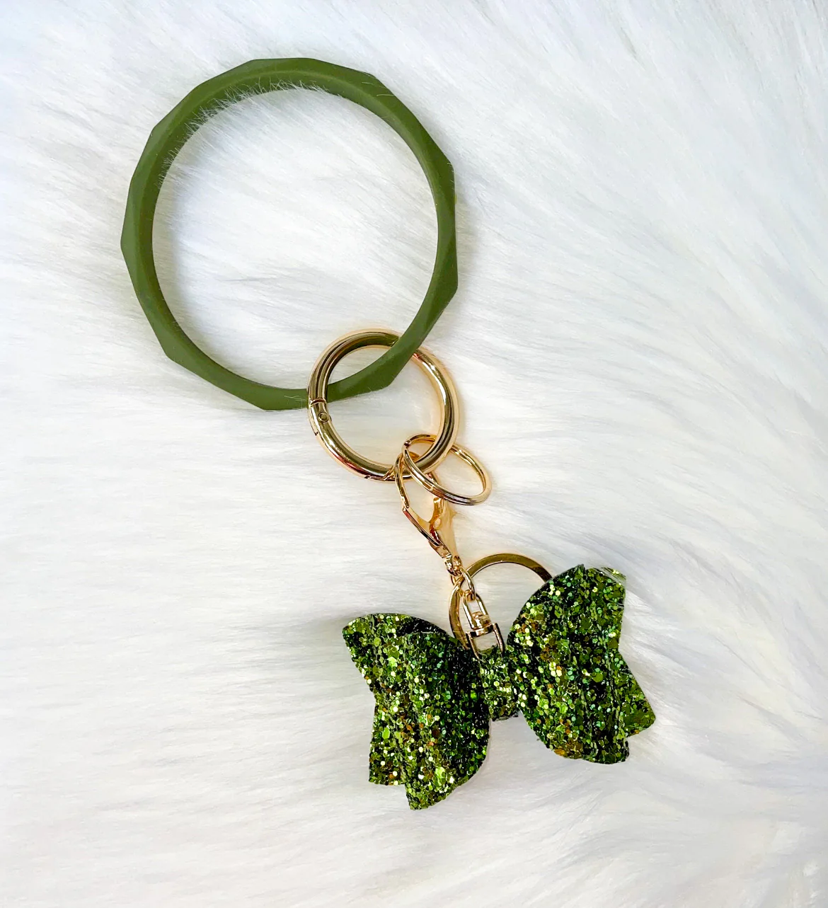 Bangle with Detachable Bow Keychain Set- Olive