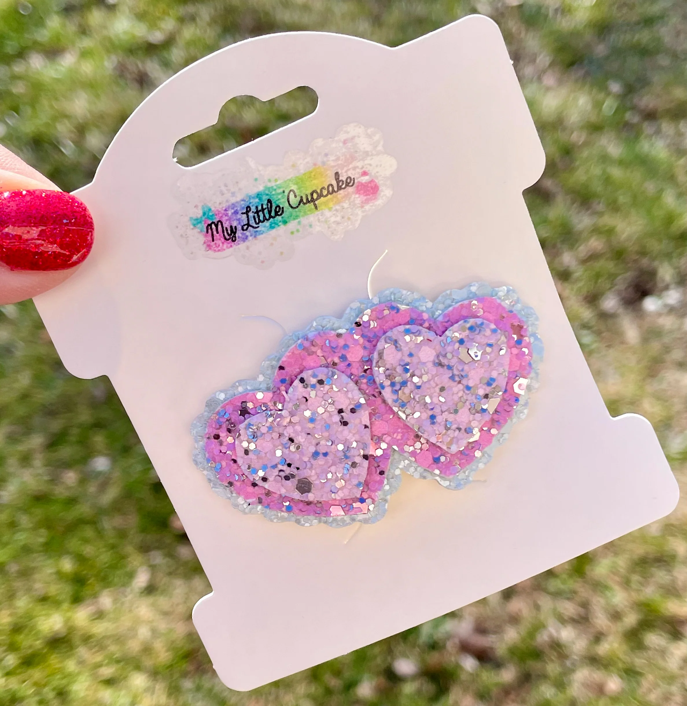 Pink Glitter Hearts Snap Clip