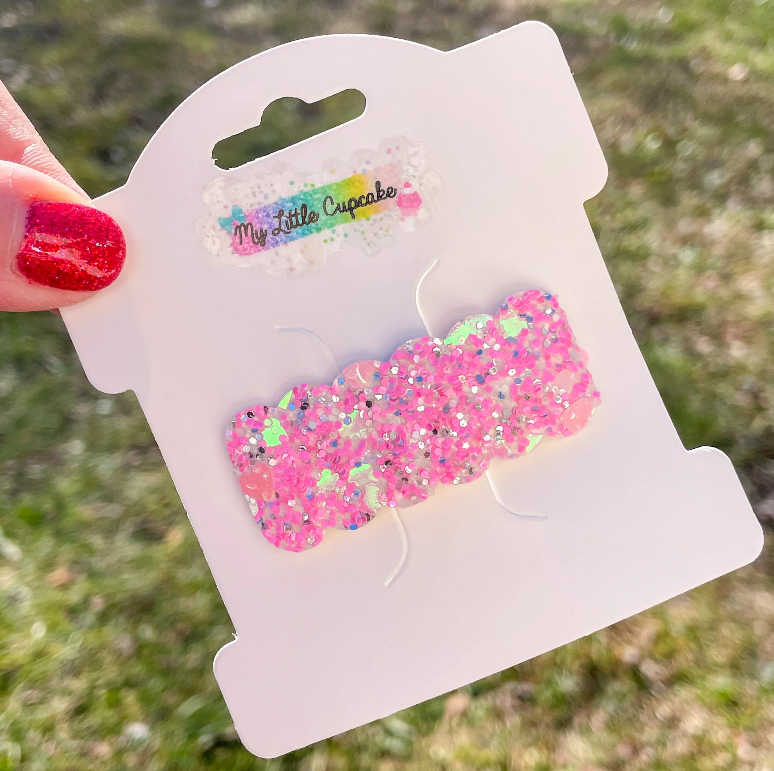 Hot Pink Hearts Glitter Snap Clip