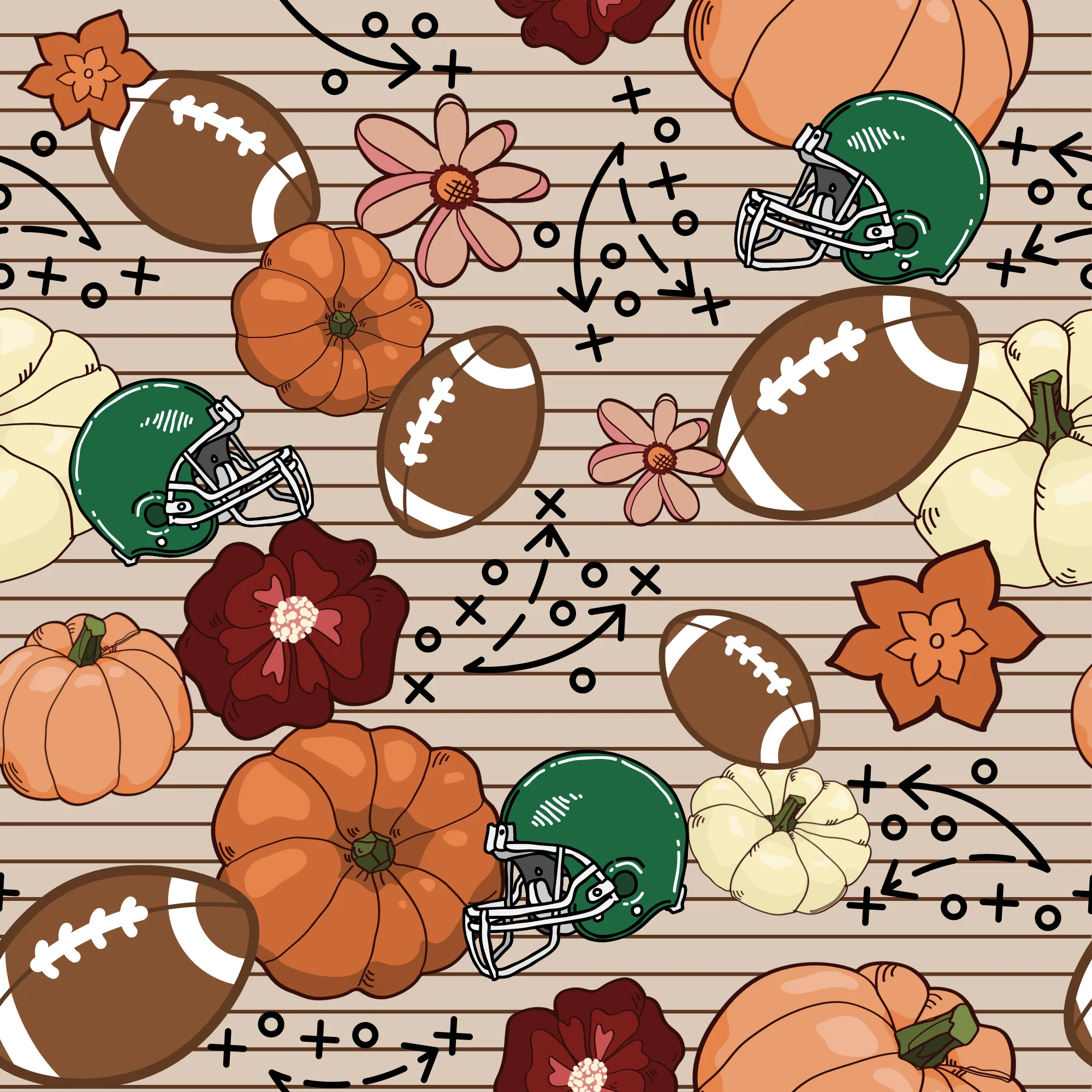 Fall Floral Football Fabric Bow