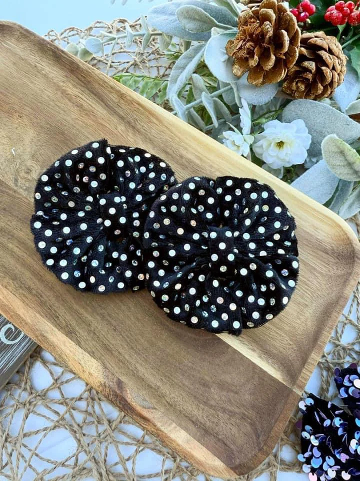 Rainbow Holo Dots Black Velvet Fabric