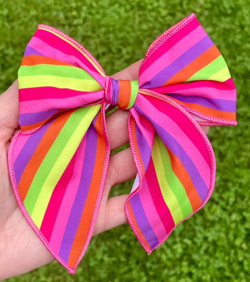 Summer Stripes Serged Hand Tied Bow