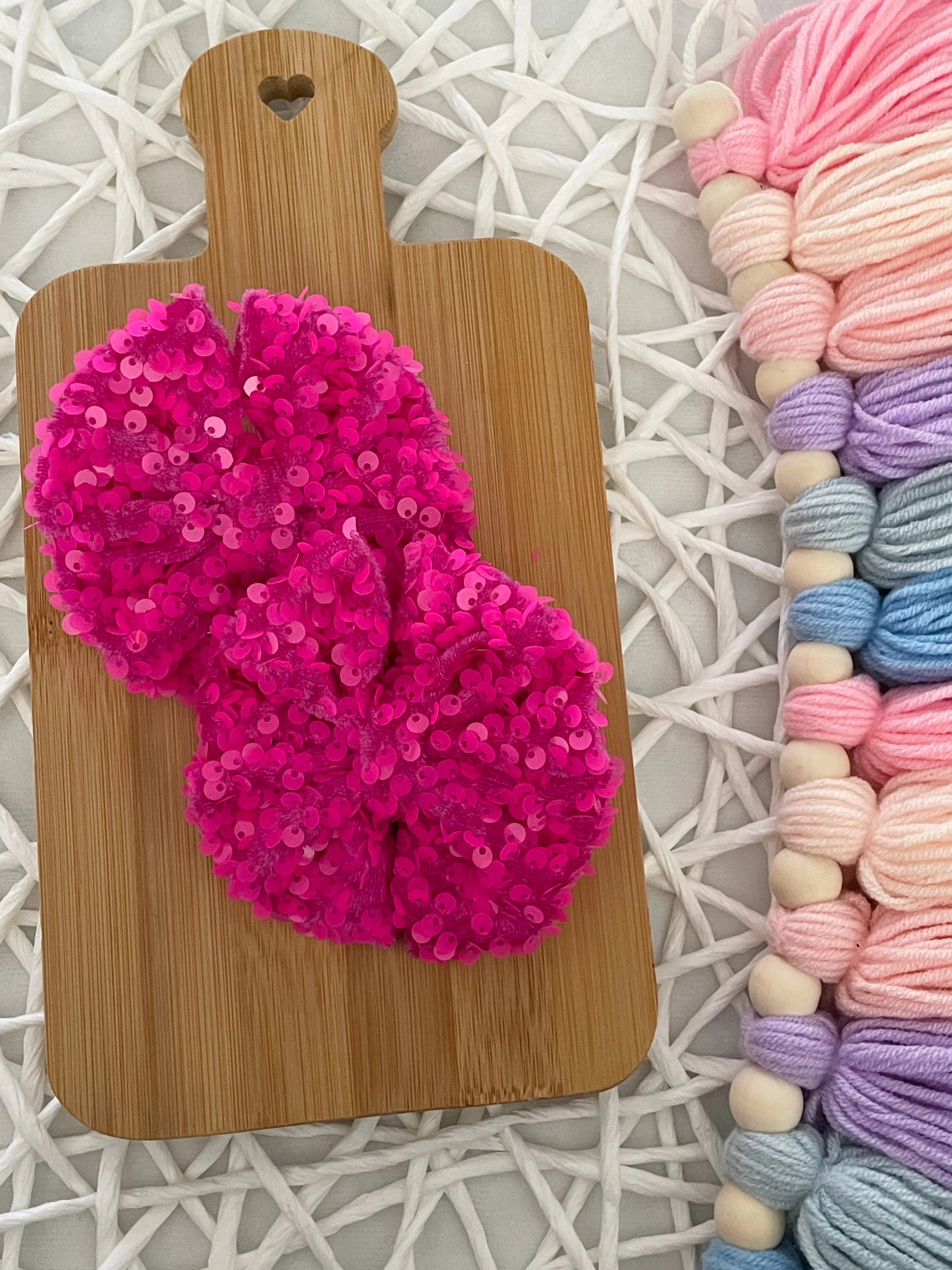 Neon Pink Sequins Fabric Bow