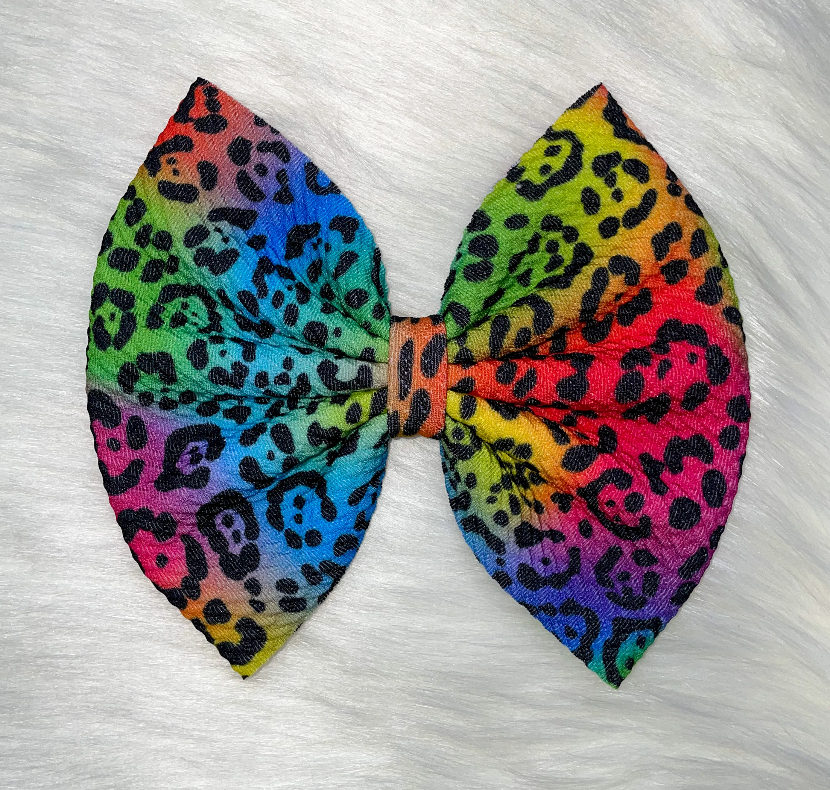 Rainbow Cheetah Fabric Bow