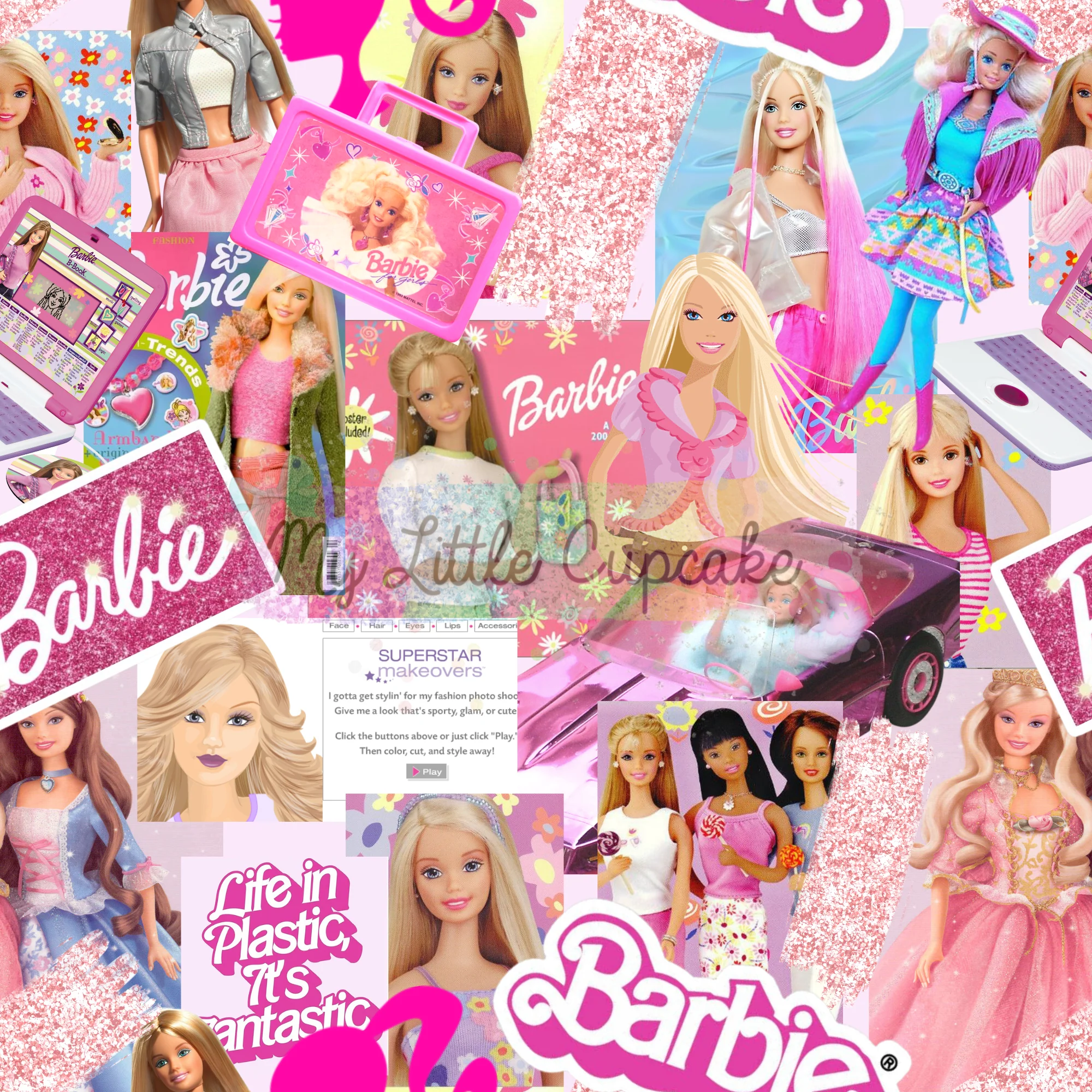 Barbie Collage Fabric Bow