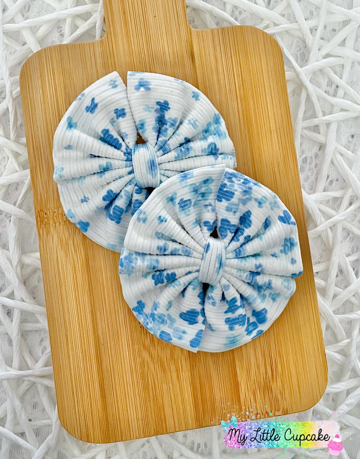 Light Blue Floral Fabric Bow