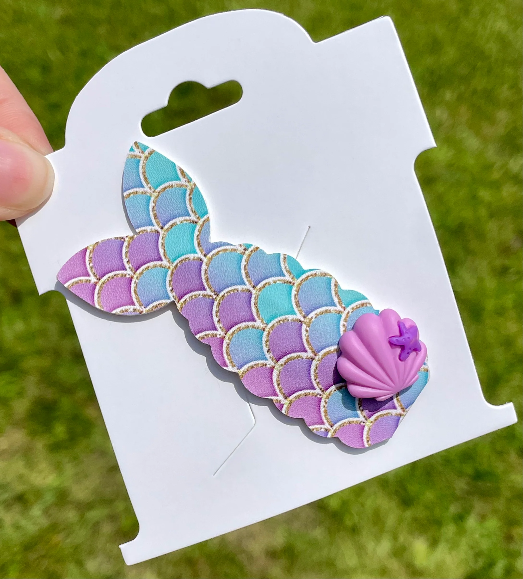Grape & Aqua Mermaid with Seashell Snap Clip