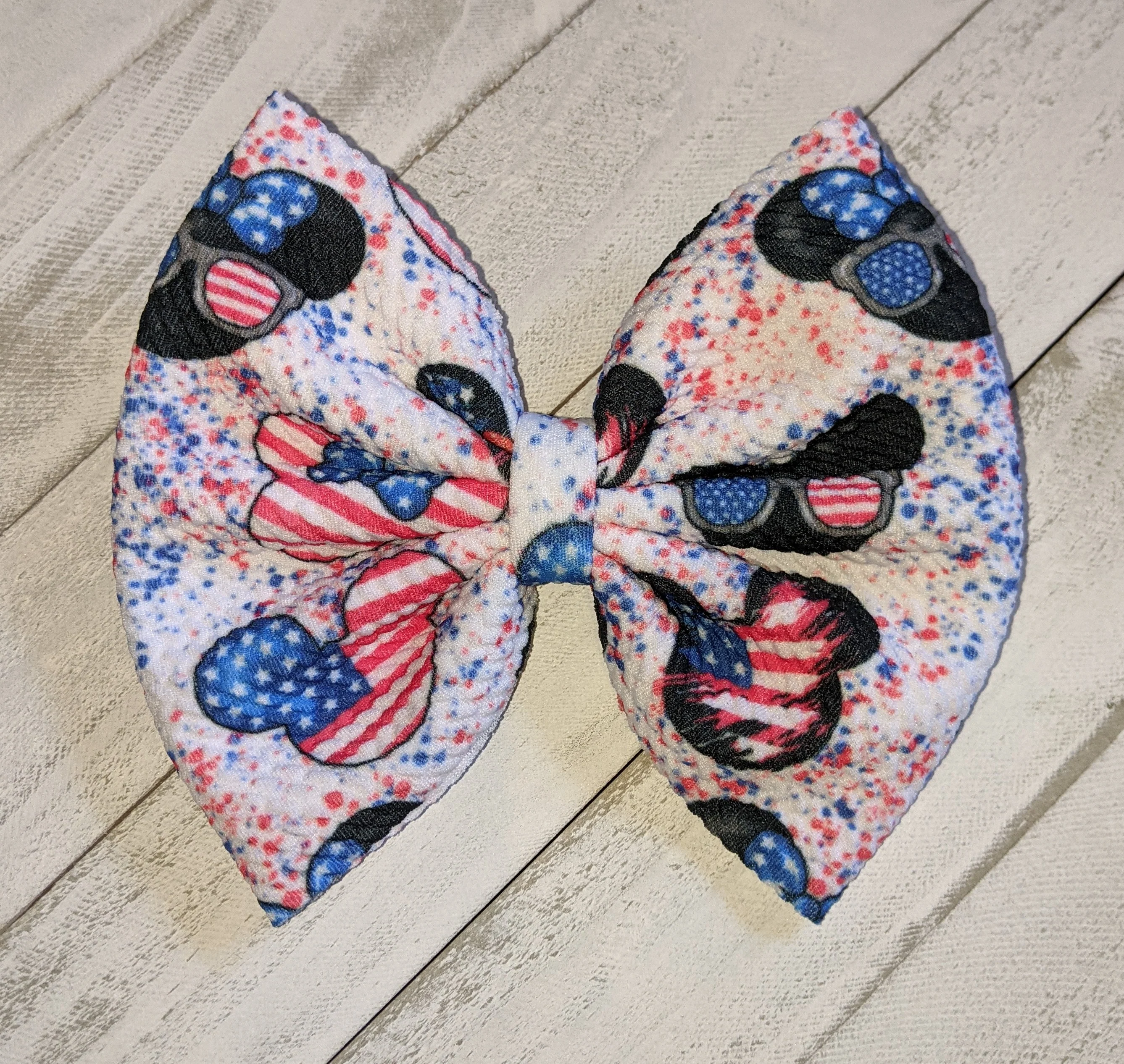 Patriotic Mouse Head Splatter Fabric Bow