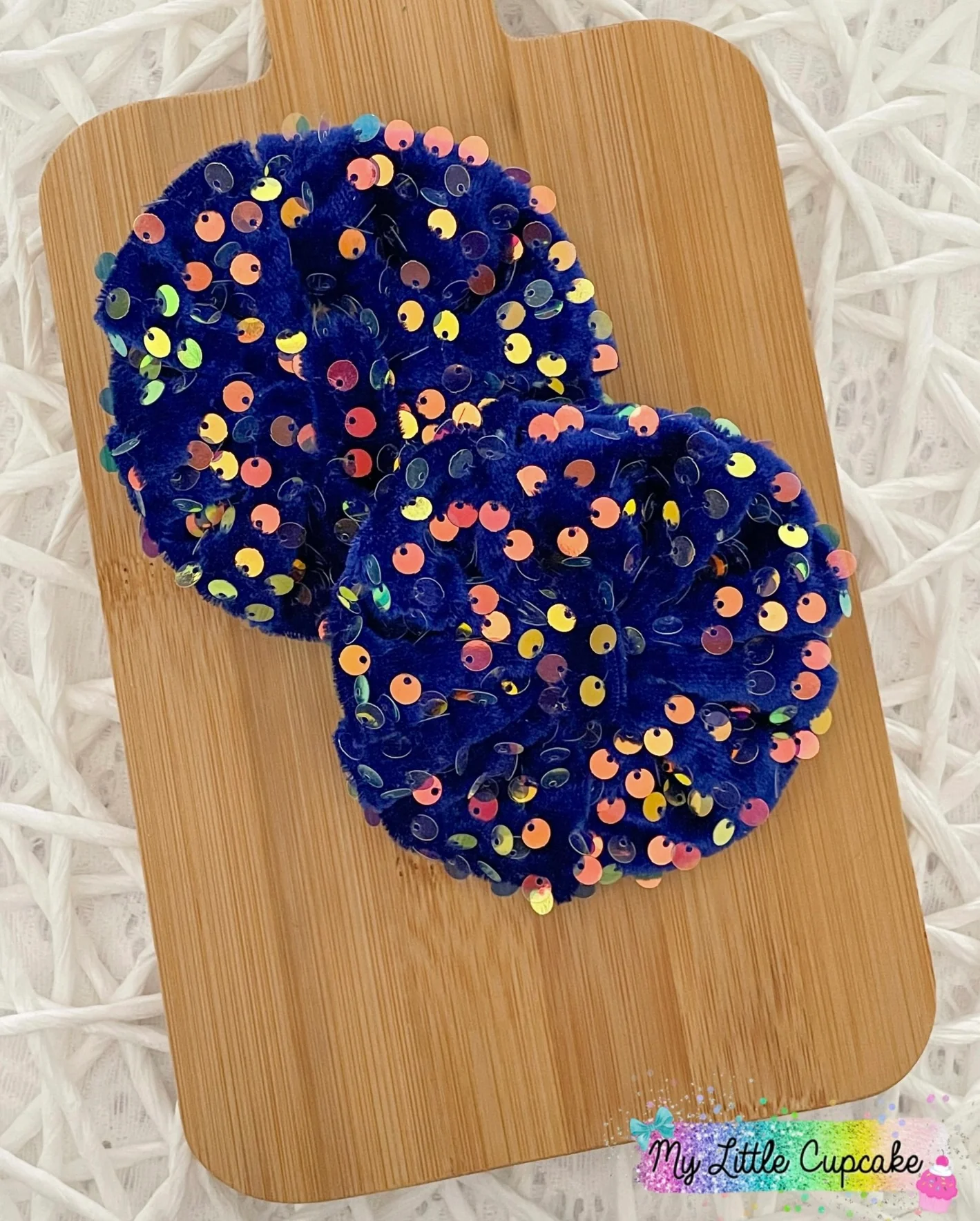 Lt Navy Velvet Sequin Fabric Bows