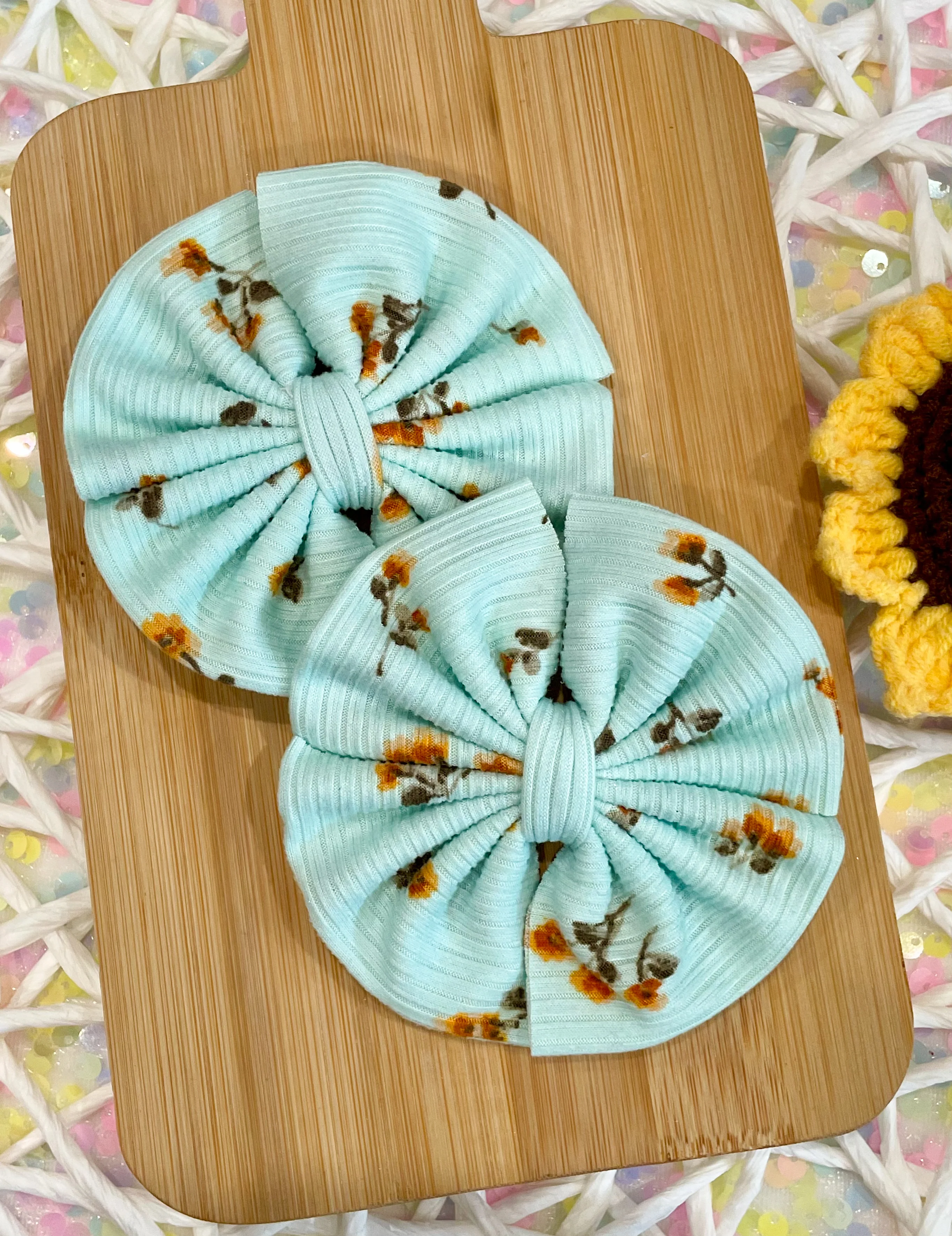 Mint & Yellow Floral Ribbed Fabric